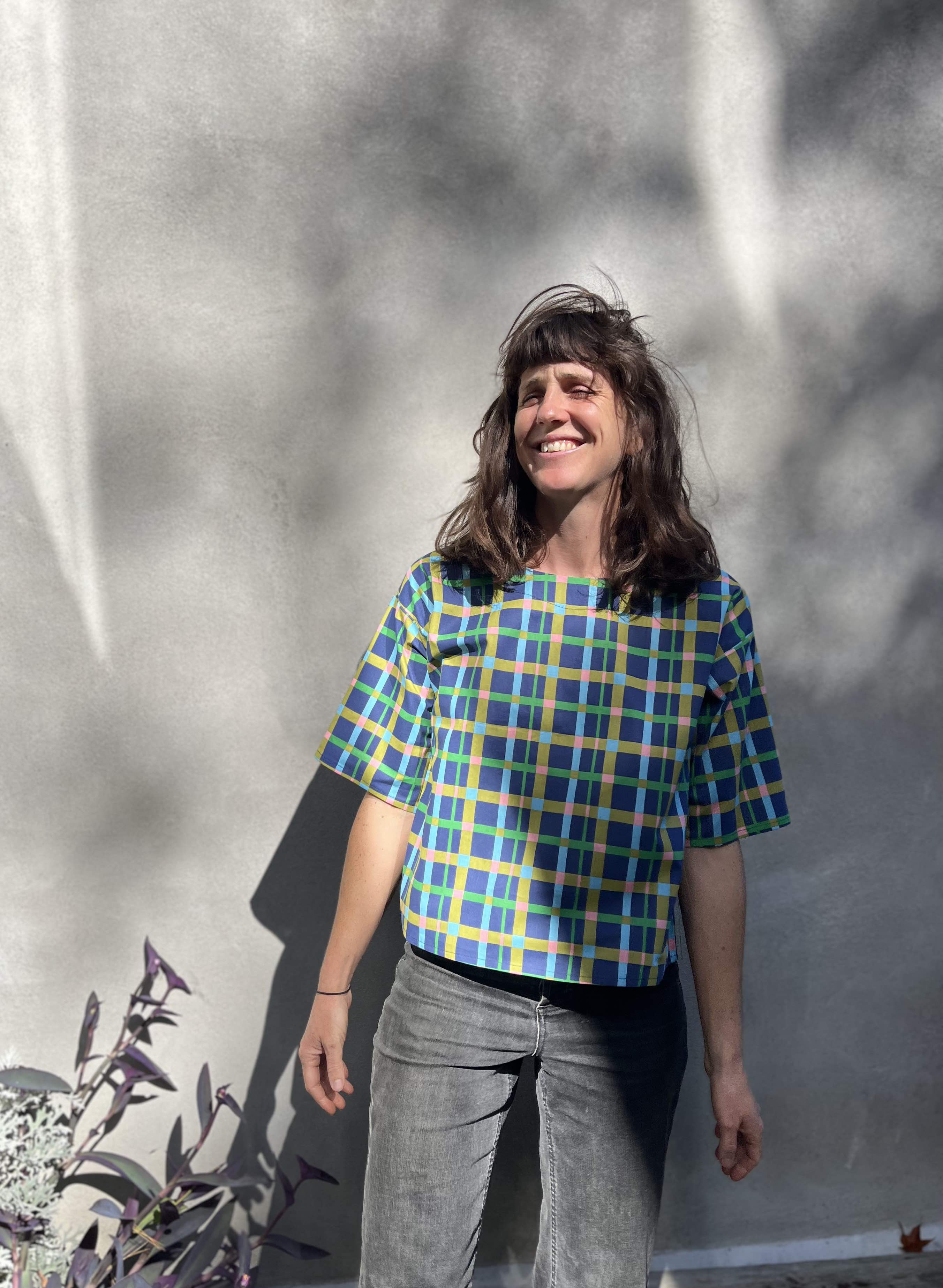 Top Abélia - Carreaux bleus 100 % coton OEKOTEX