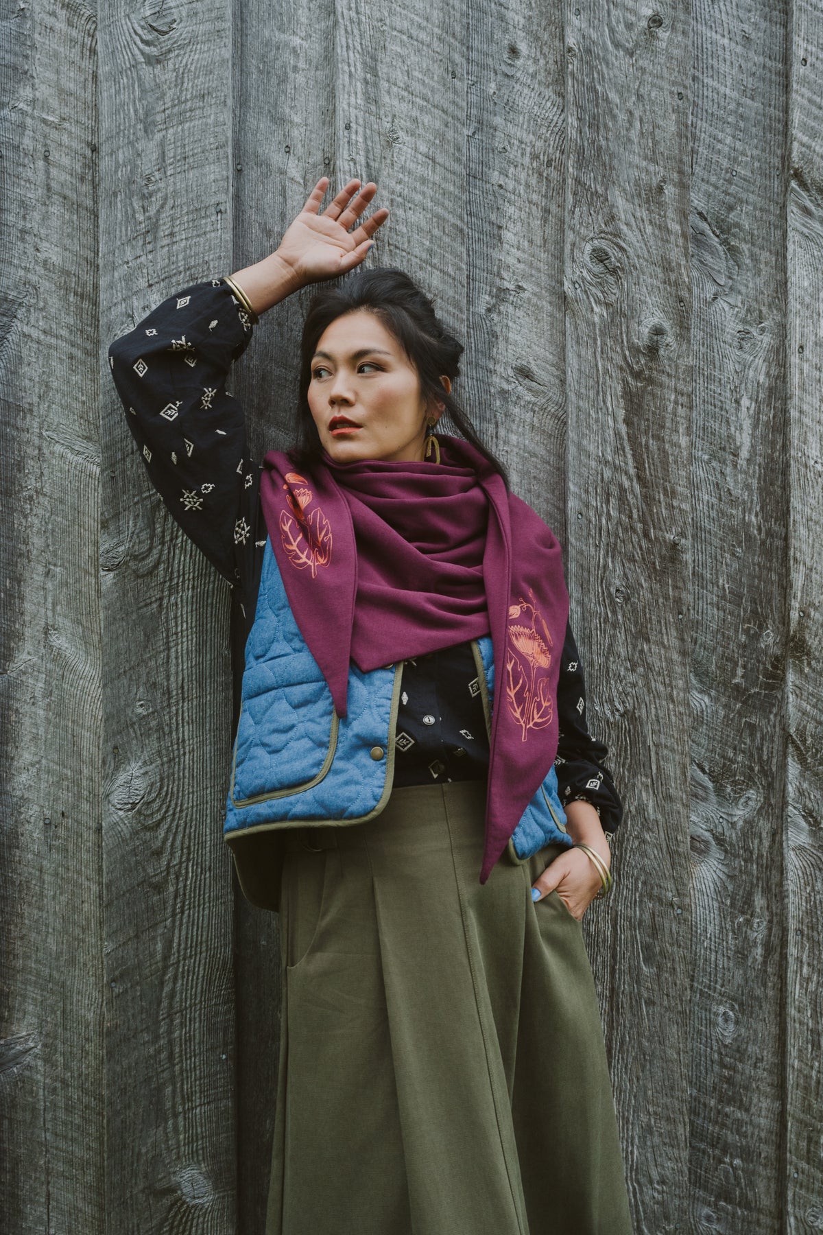 Veste Cyprès - denim bleu matelassé et olive