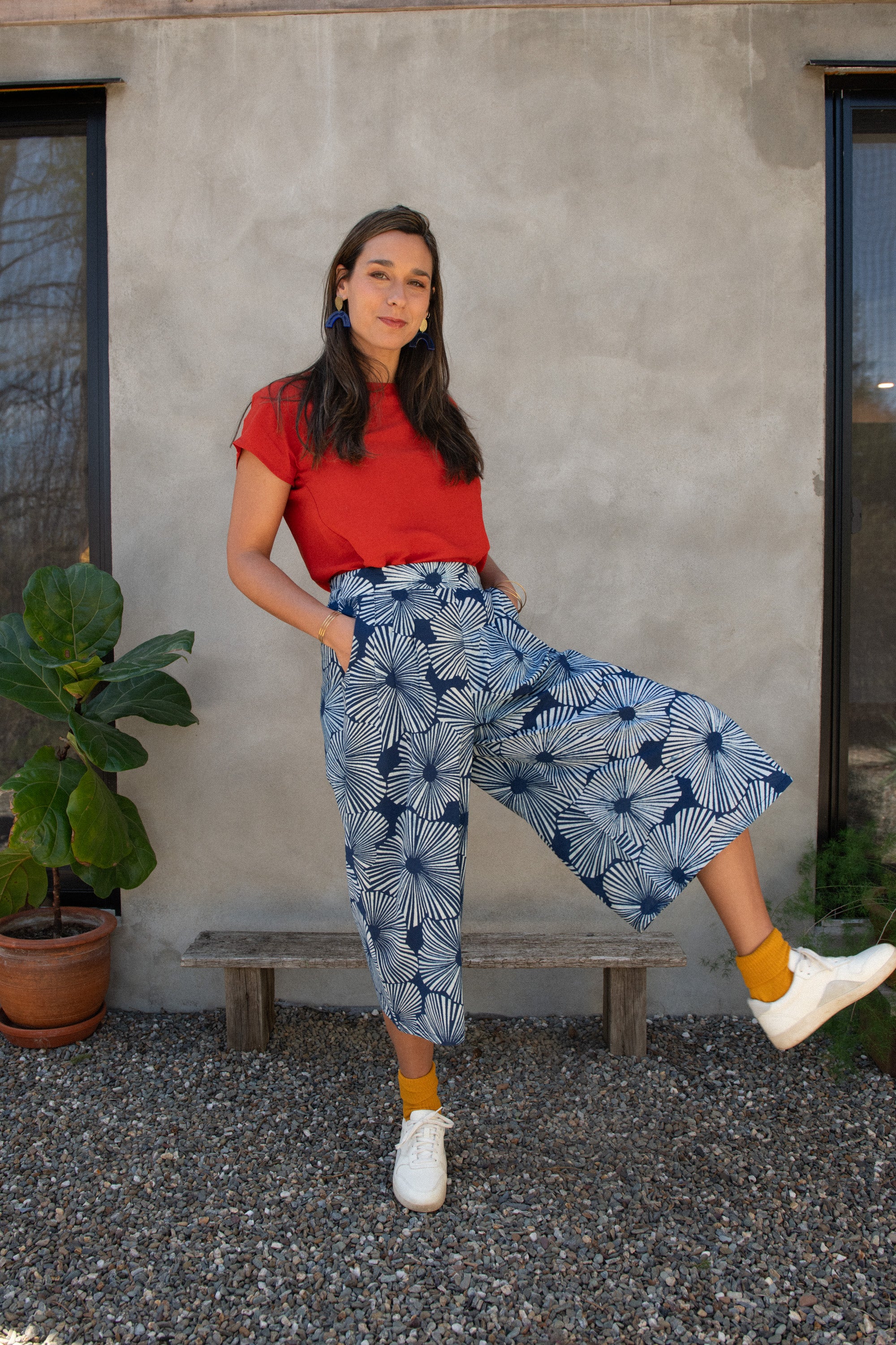 Pantalon Bégonia Fleurs indigo Coton