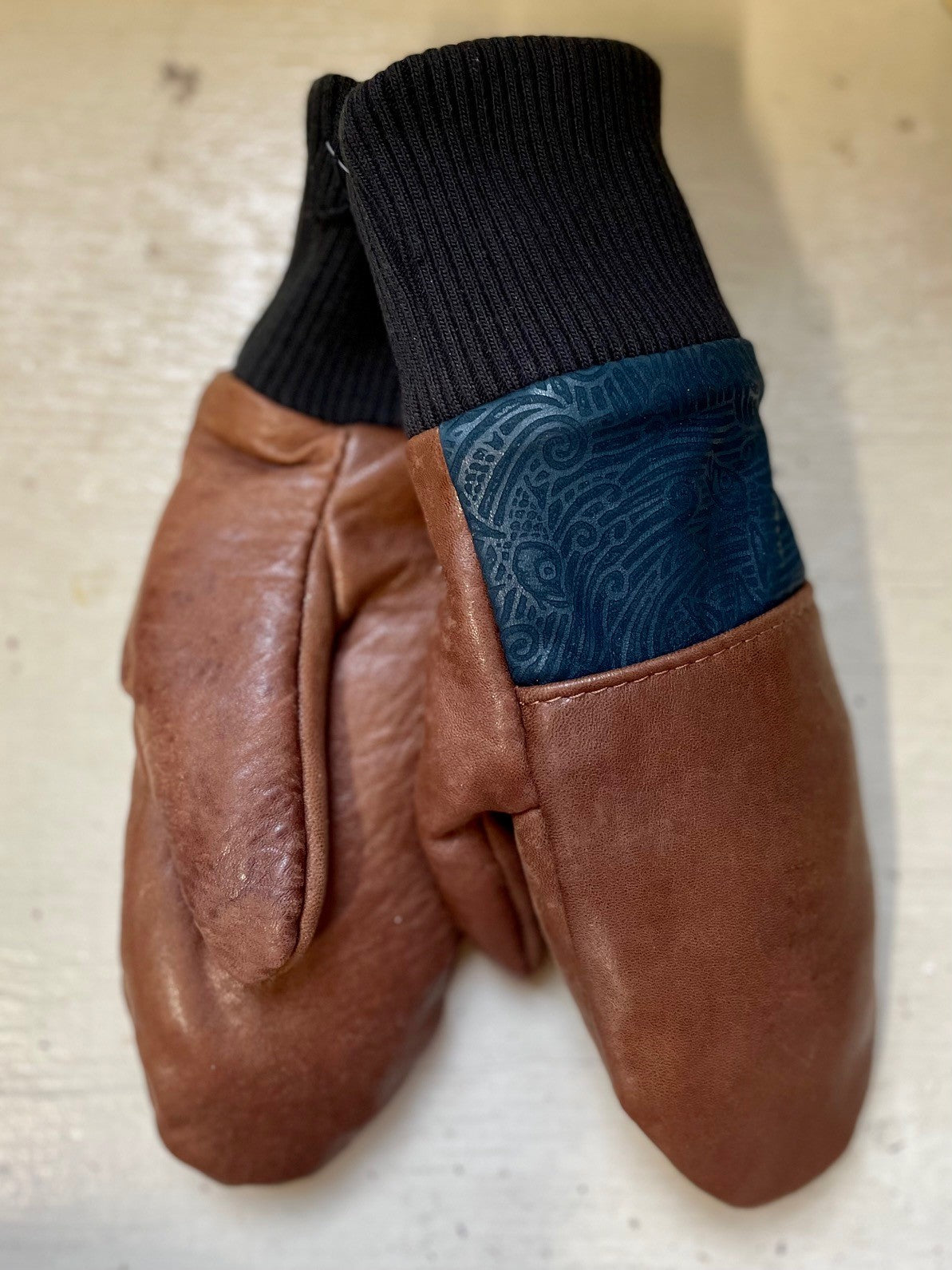 Mitaines Lhasa Caramel Teal / cuir recyclé - KAZAK