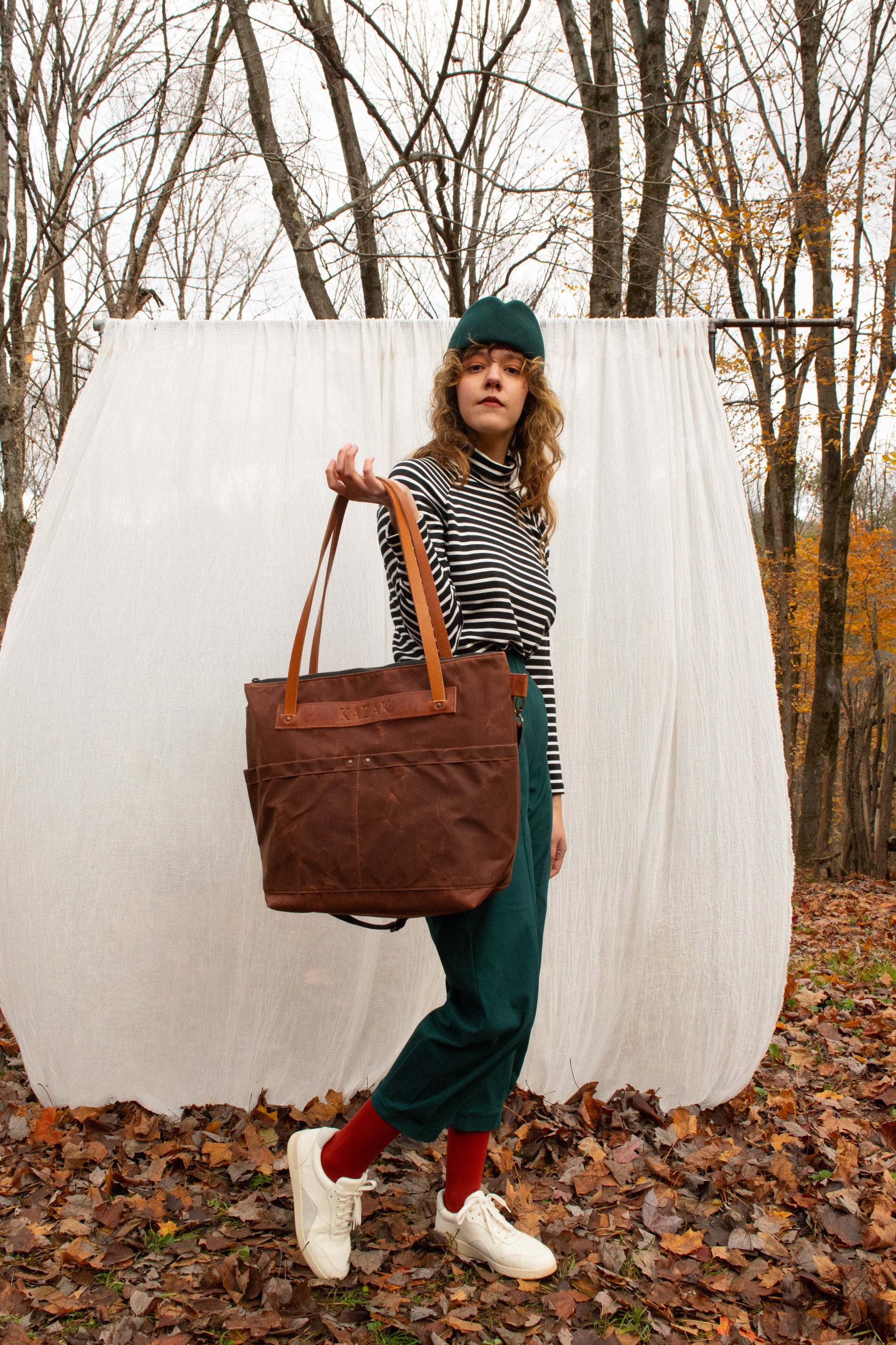 Grand tote bag Cavalcade - Cannelle - Mélange cuir recyclé et tannage végétal
