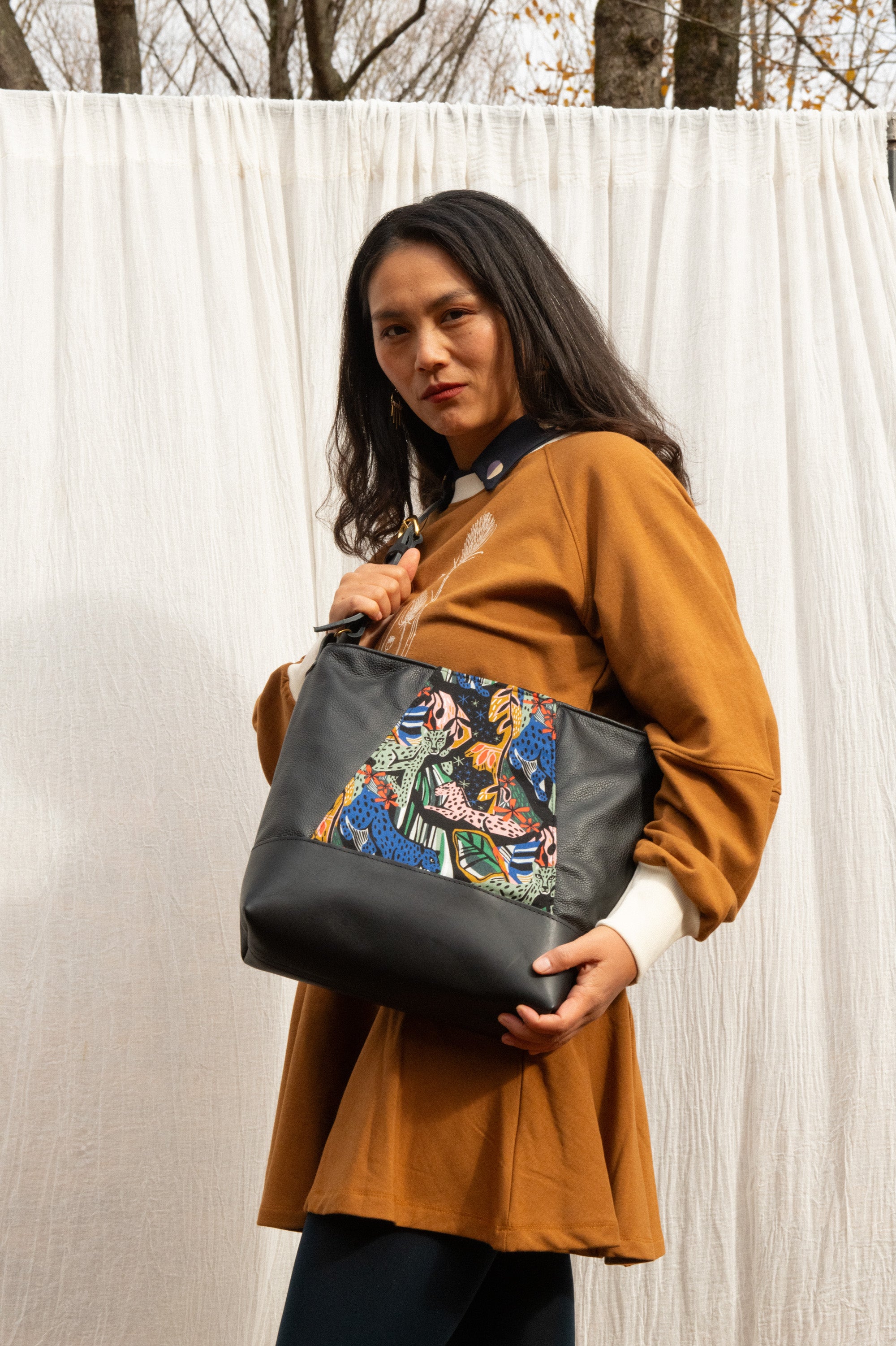 Crewneck MARILOU fleurs d'automne Teck-bambou et coton OEKOTEX