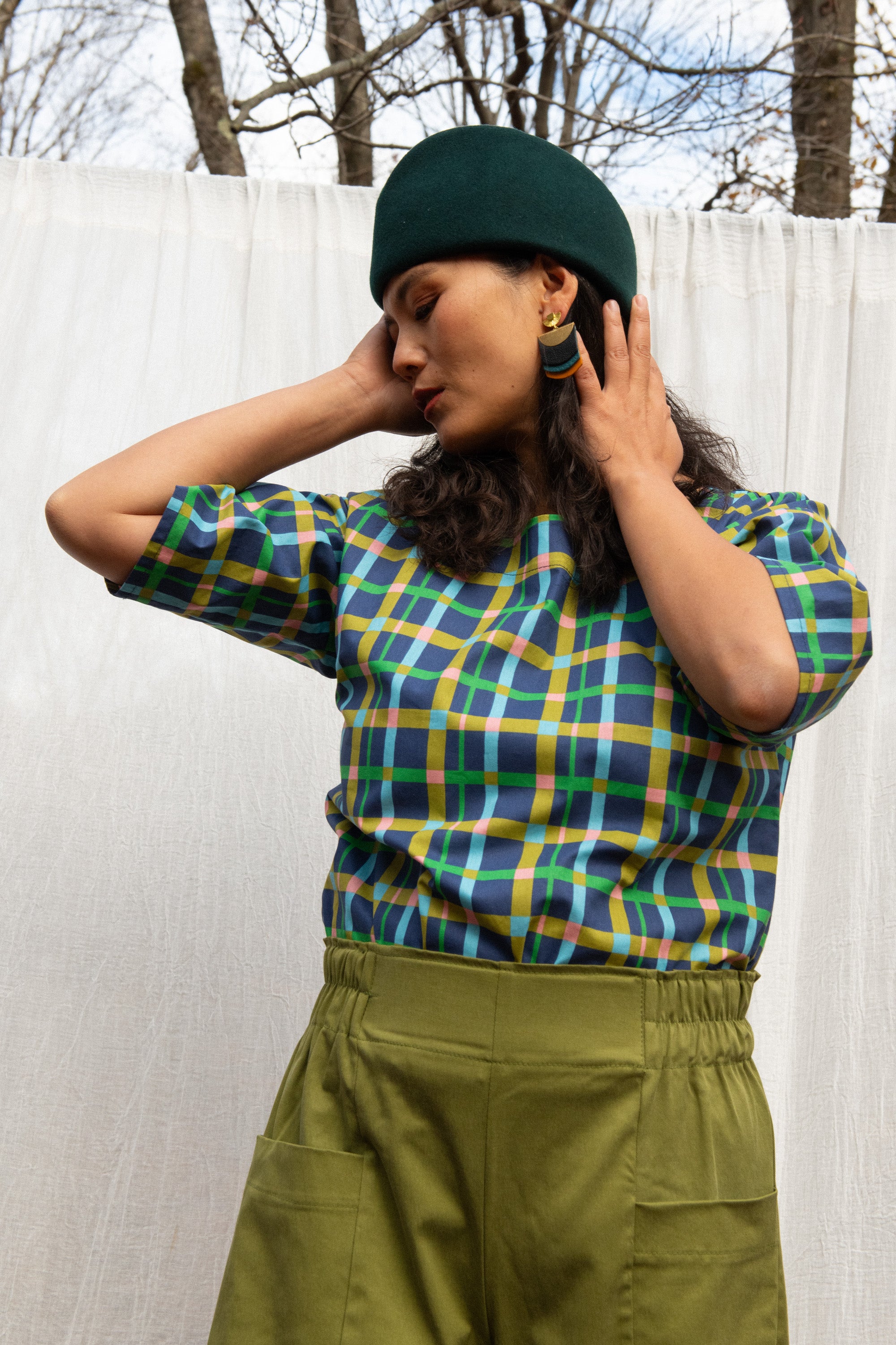 Top Abélia - Carreaux bleus 100 % coton OEKOTEX