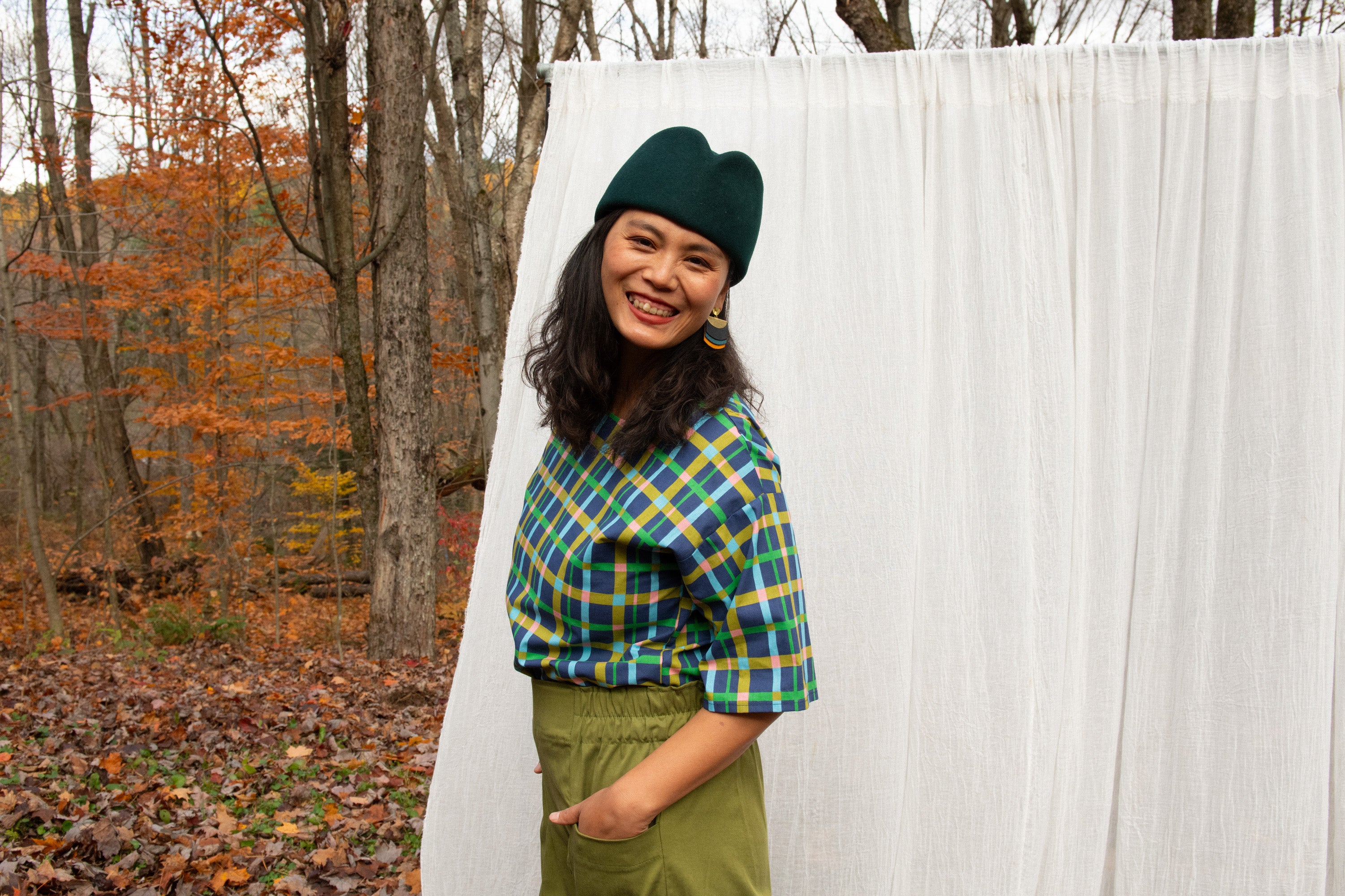 Top Abélia - Carreaux bleus 100 % coton OEKOTEX