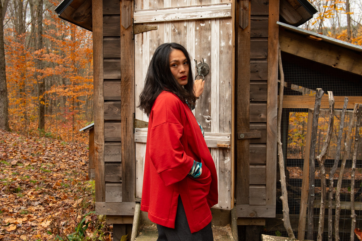 Veste Kimono CYDONIA Brique - Coton biologique & polyester recyclé