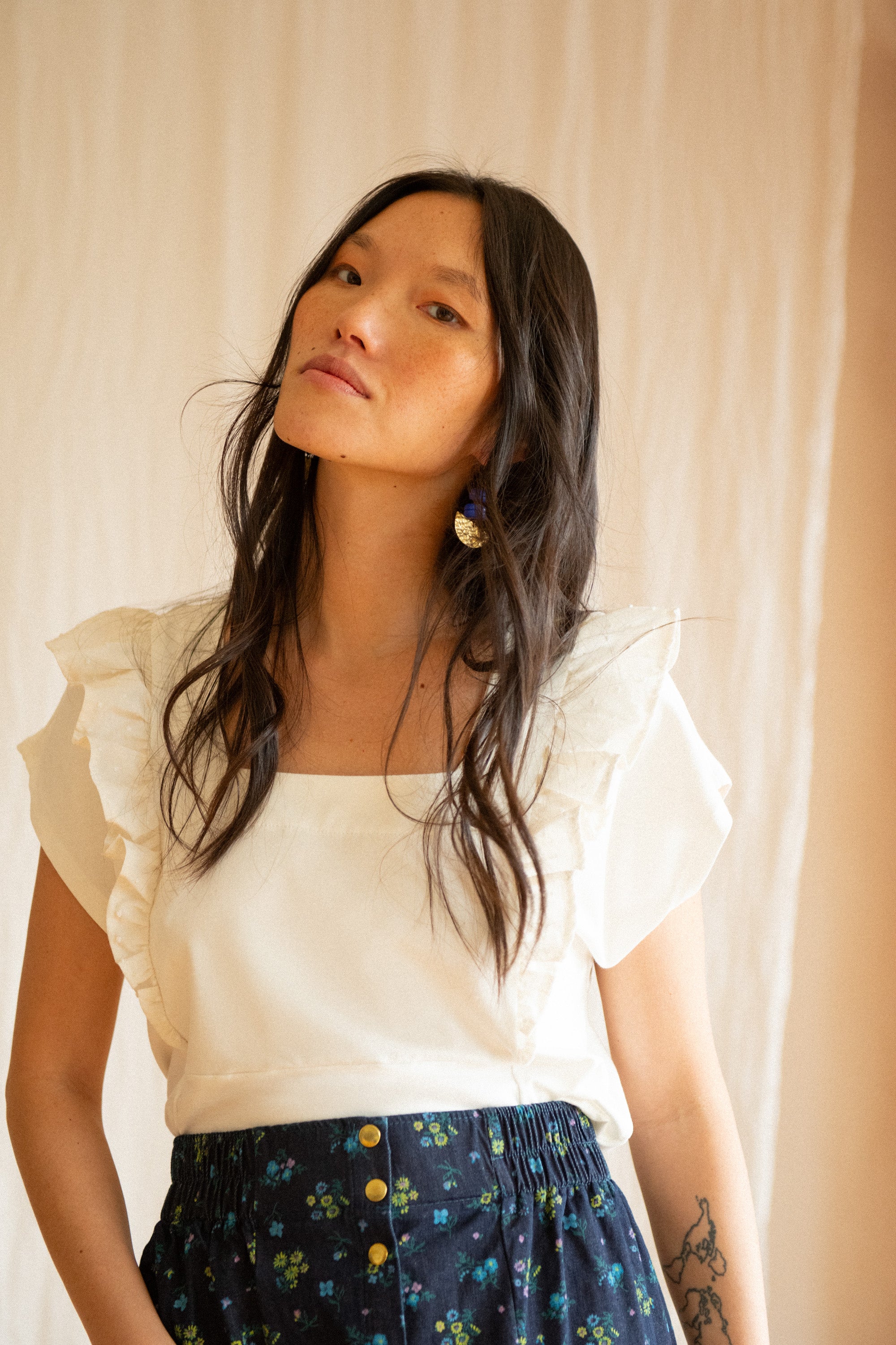 Jupe Chrysanthème - Denim fleuri - KAZAK