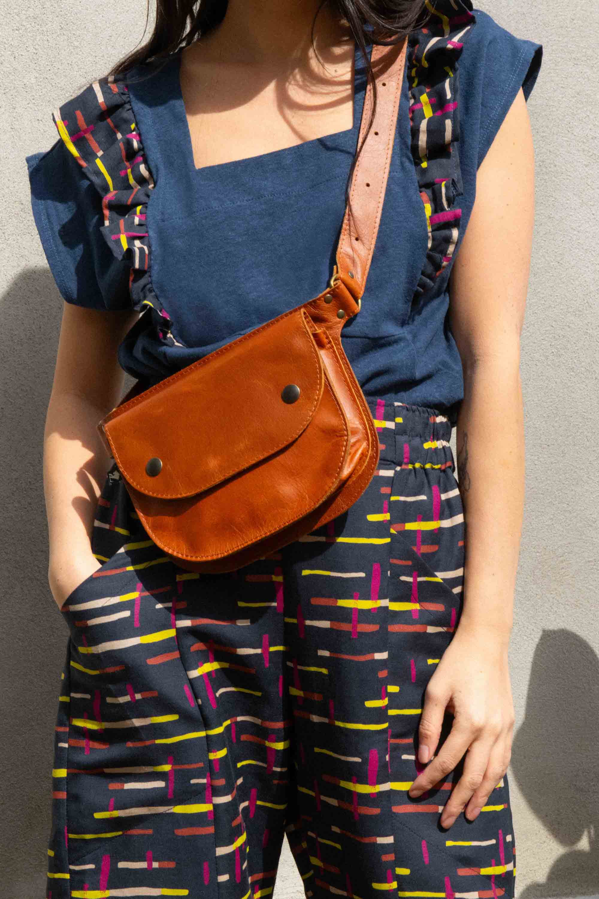 Ceinture pochette Amaru caramel roux en cuir recyclé - KAZAK