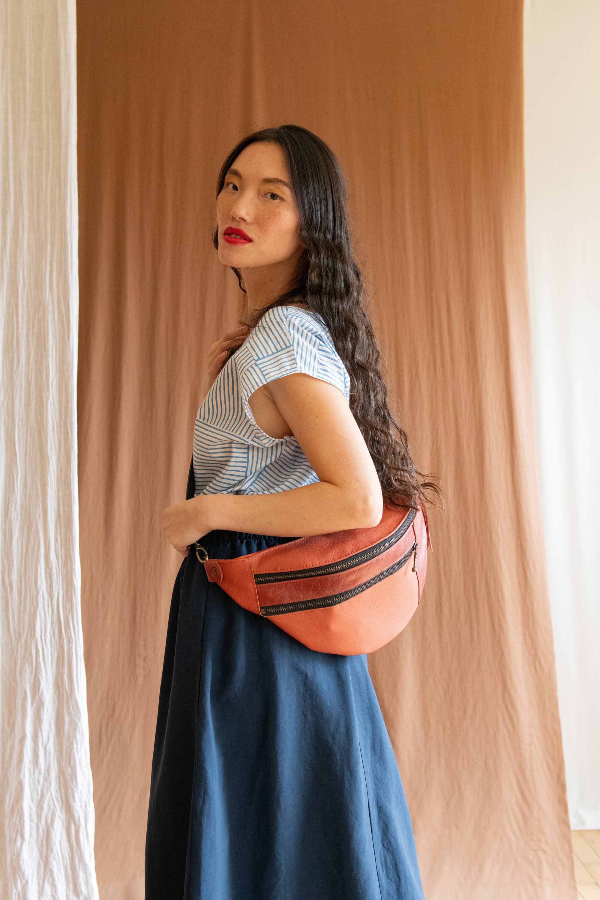 Sac Pinacle banane / bandoulière cuir et suède Cayenne