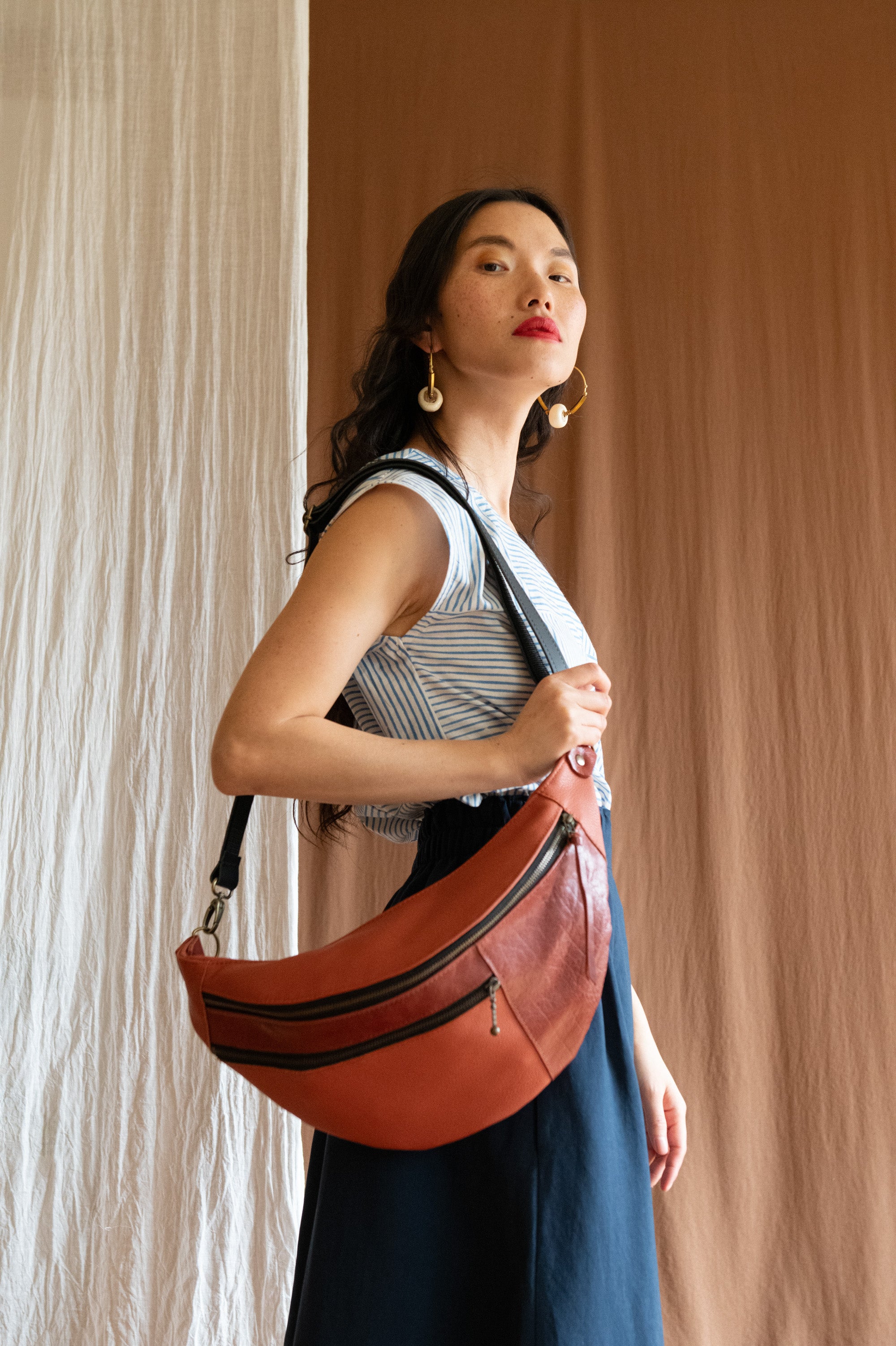 Sac Pinacle banane / bandoulière cuir et suède Cayenne