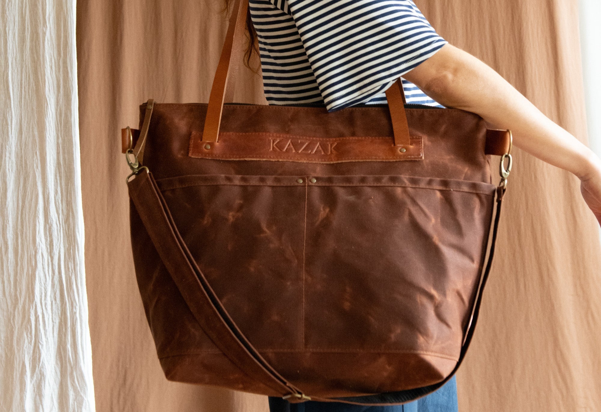 Grand tote bag Cavalcade - Cannelle - Mélange cuir recyclé et tannage végétal