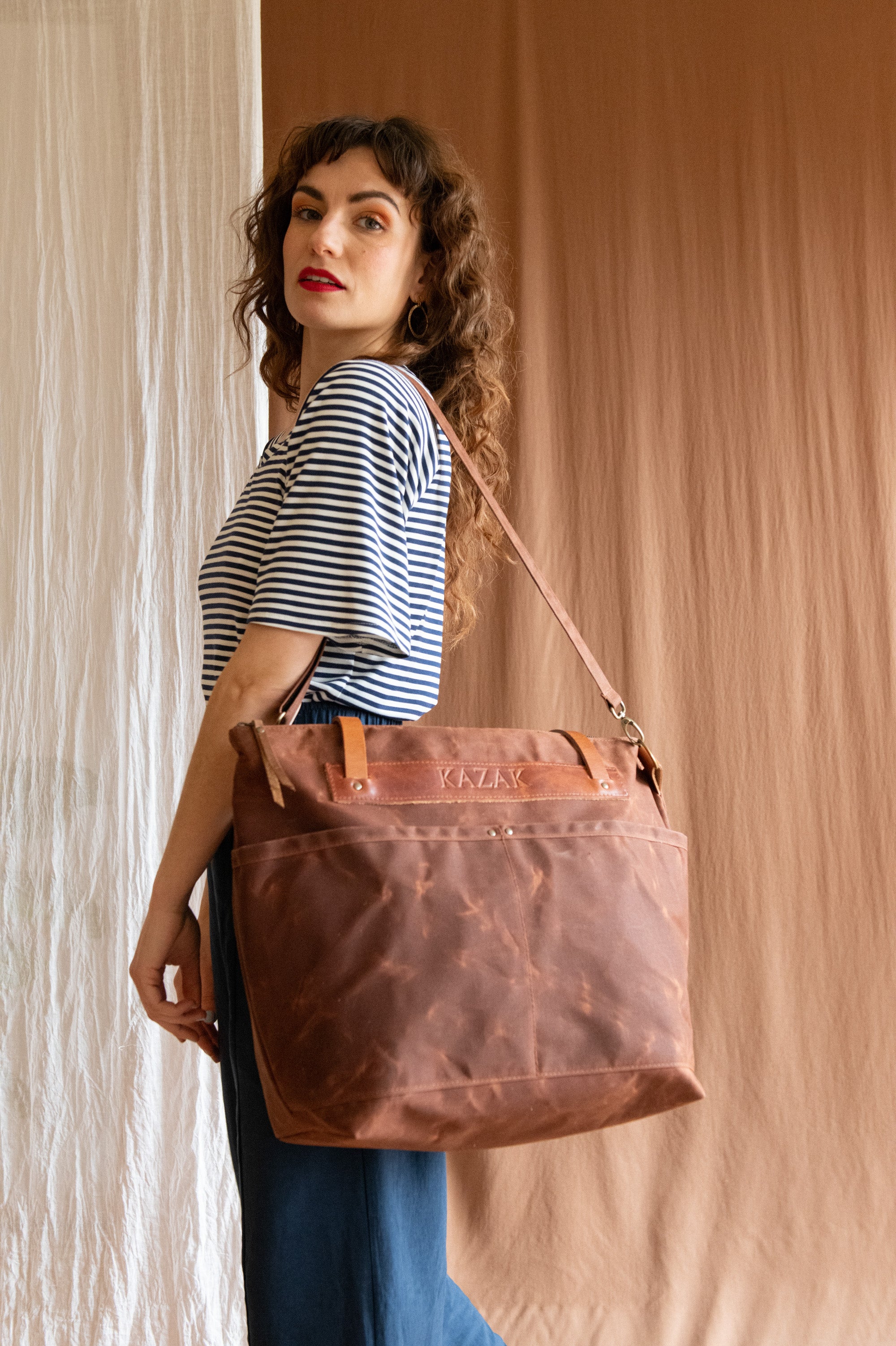 Grand tote bag Cavalcade - Cannelle - Mélange cuir recyclé et tannage végétal