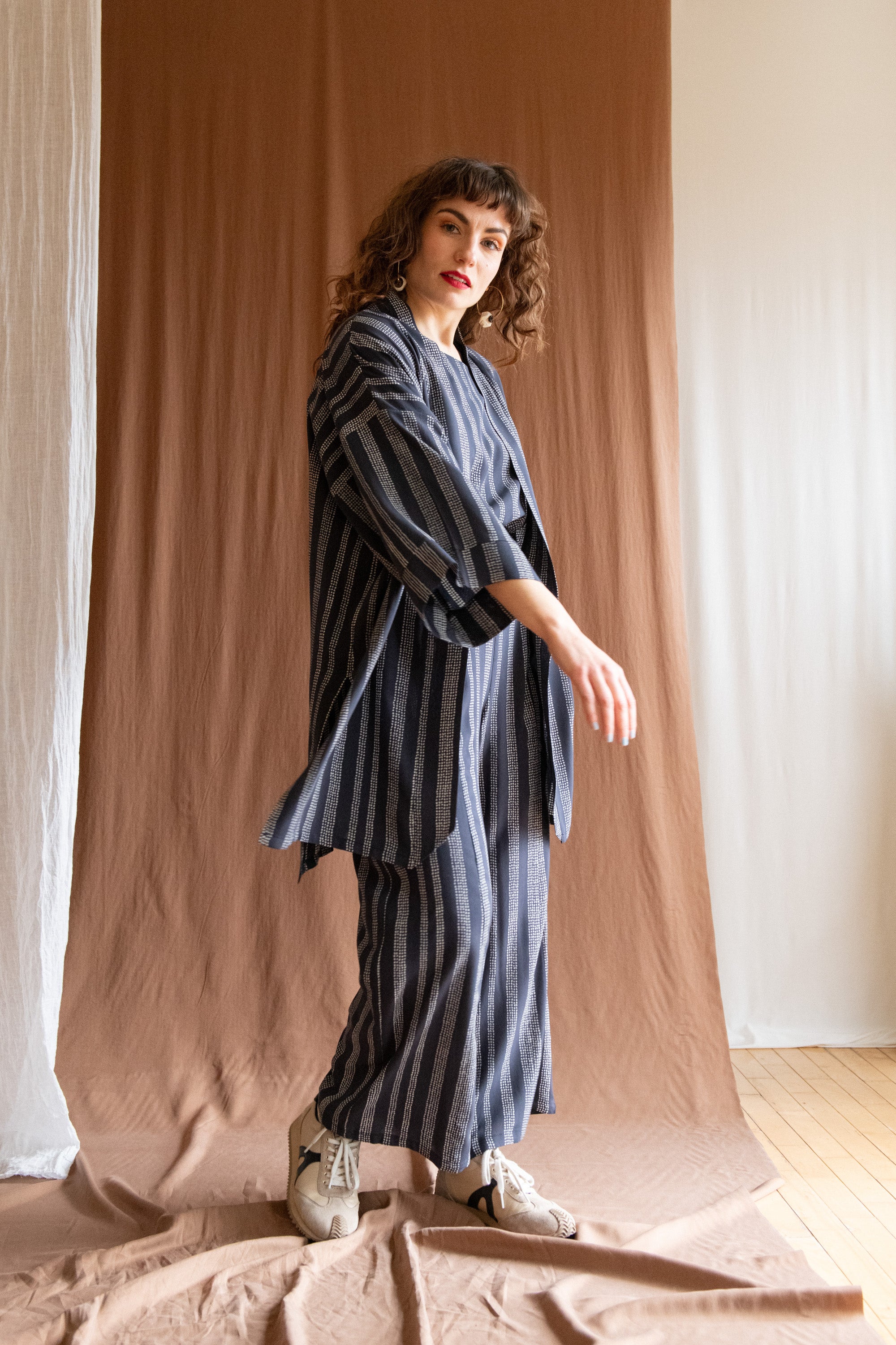 Veste Kimono Mirano -Points charbon viscose oekotex-