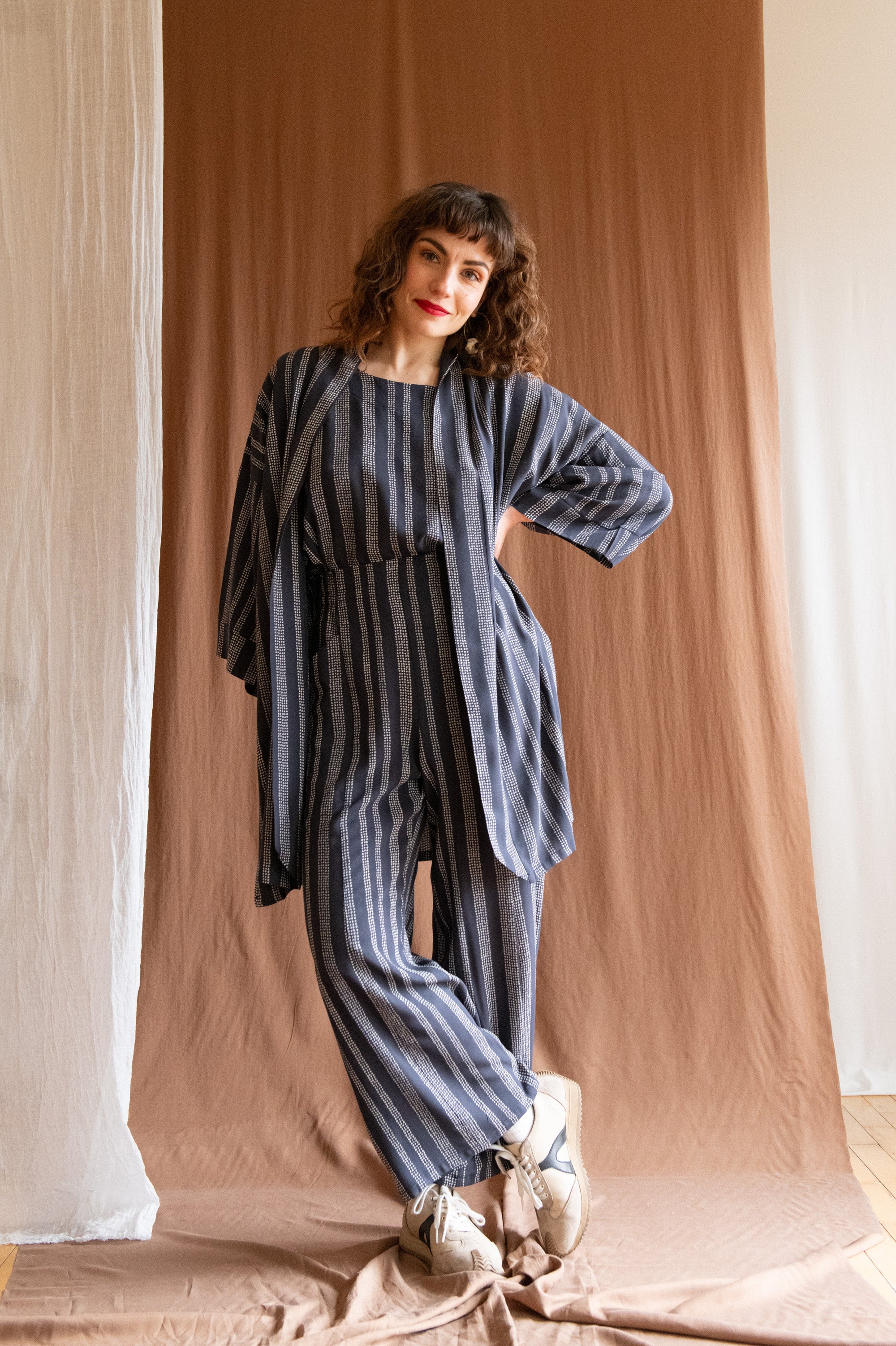 Veste Kimono Mirano -Points charbon viscose oekotex-