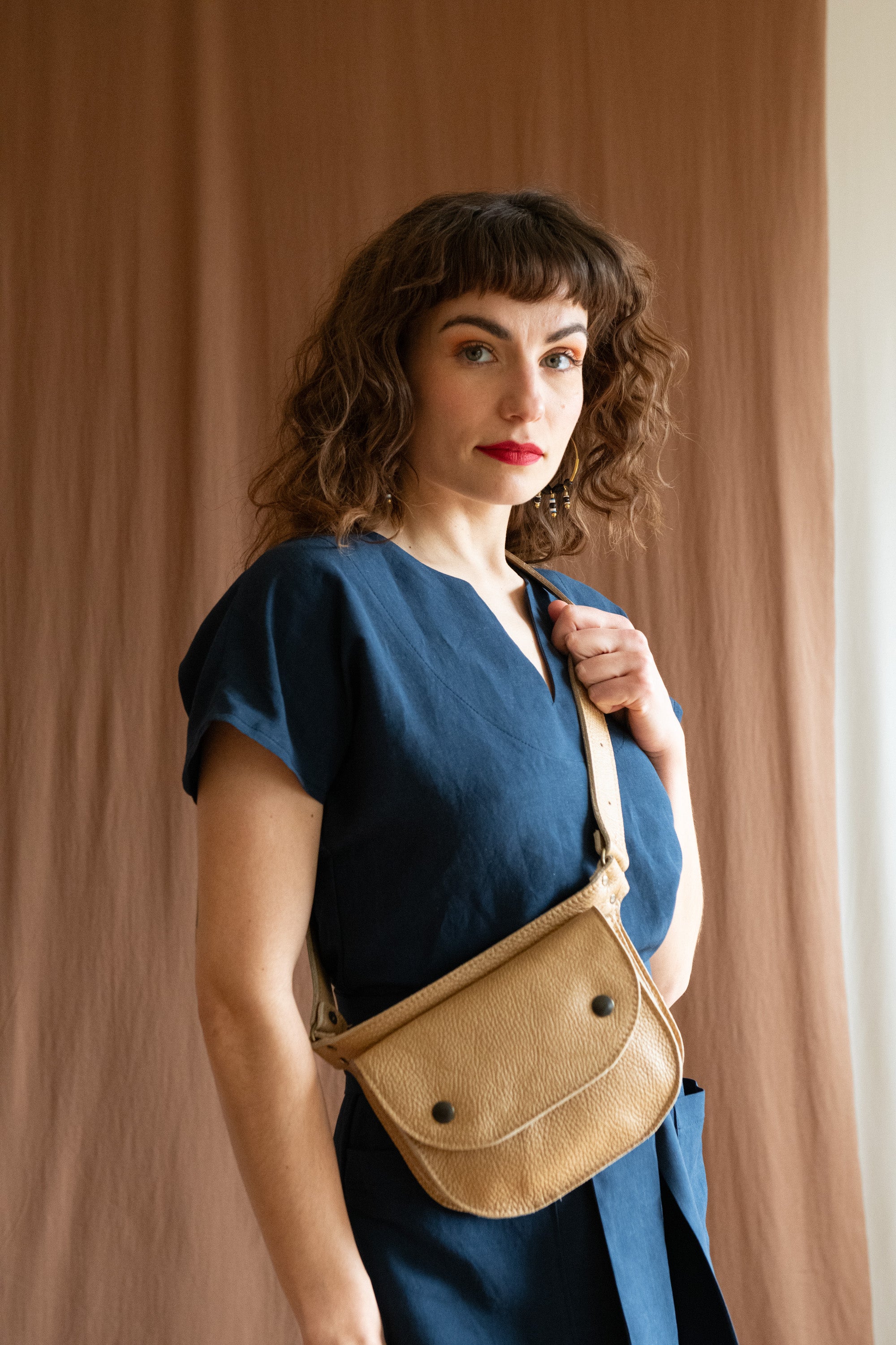 Ceinture pochette Amaru Tan en cuir recyclé -