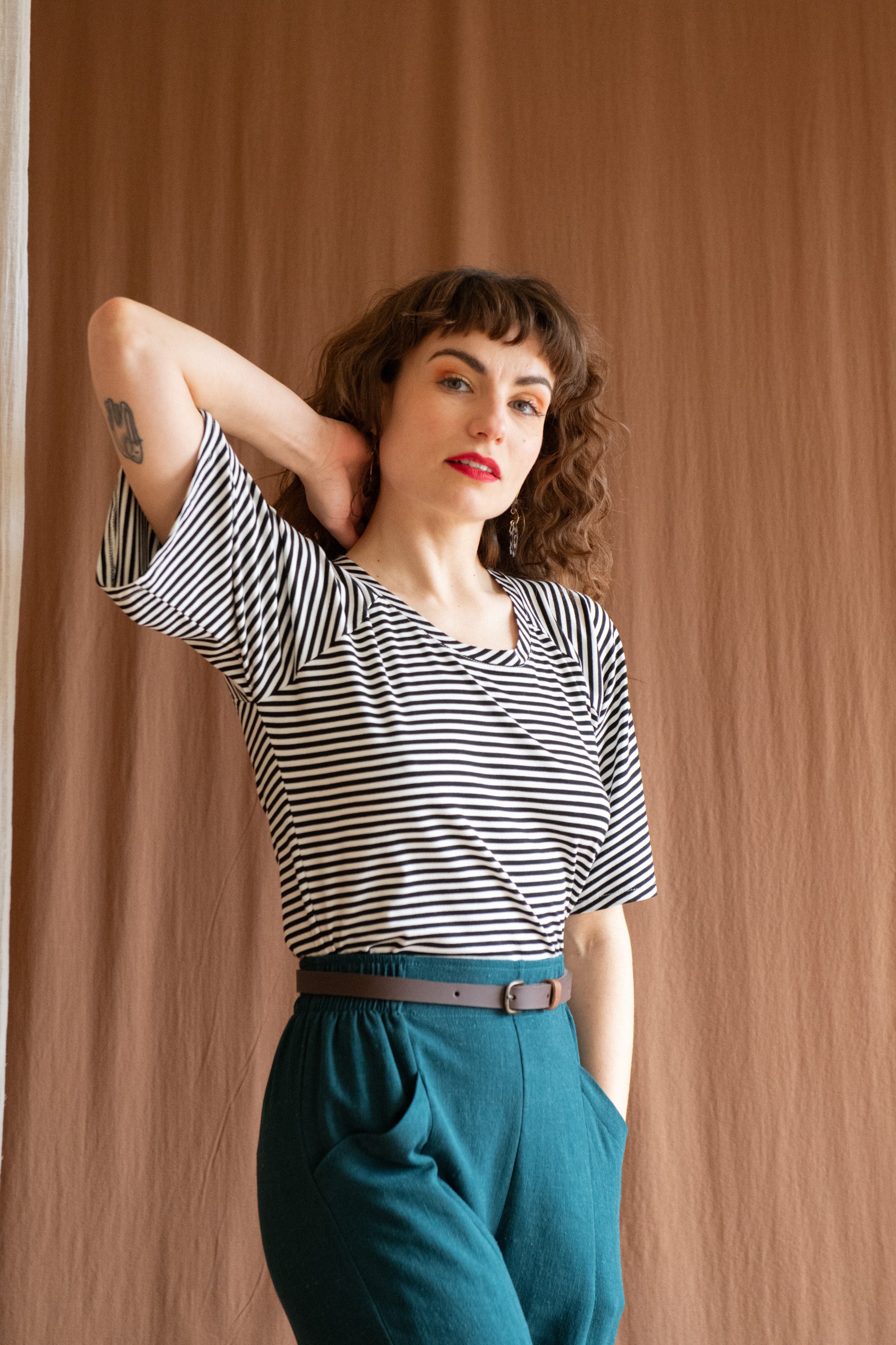 Top Montebelluna - Rayures noir bambou Oeko-tex -