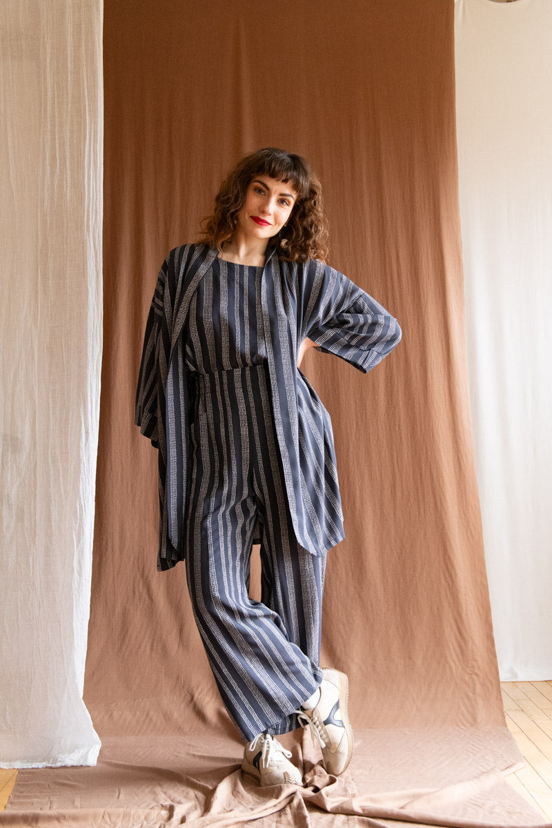 Veste Kimono Mirano -Points charbon viscose oekotex-