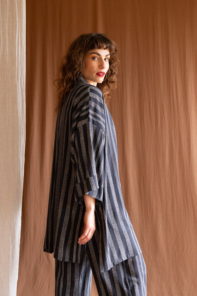 Veste Kimono Mirano -Points charbon viscose oekotex-