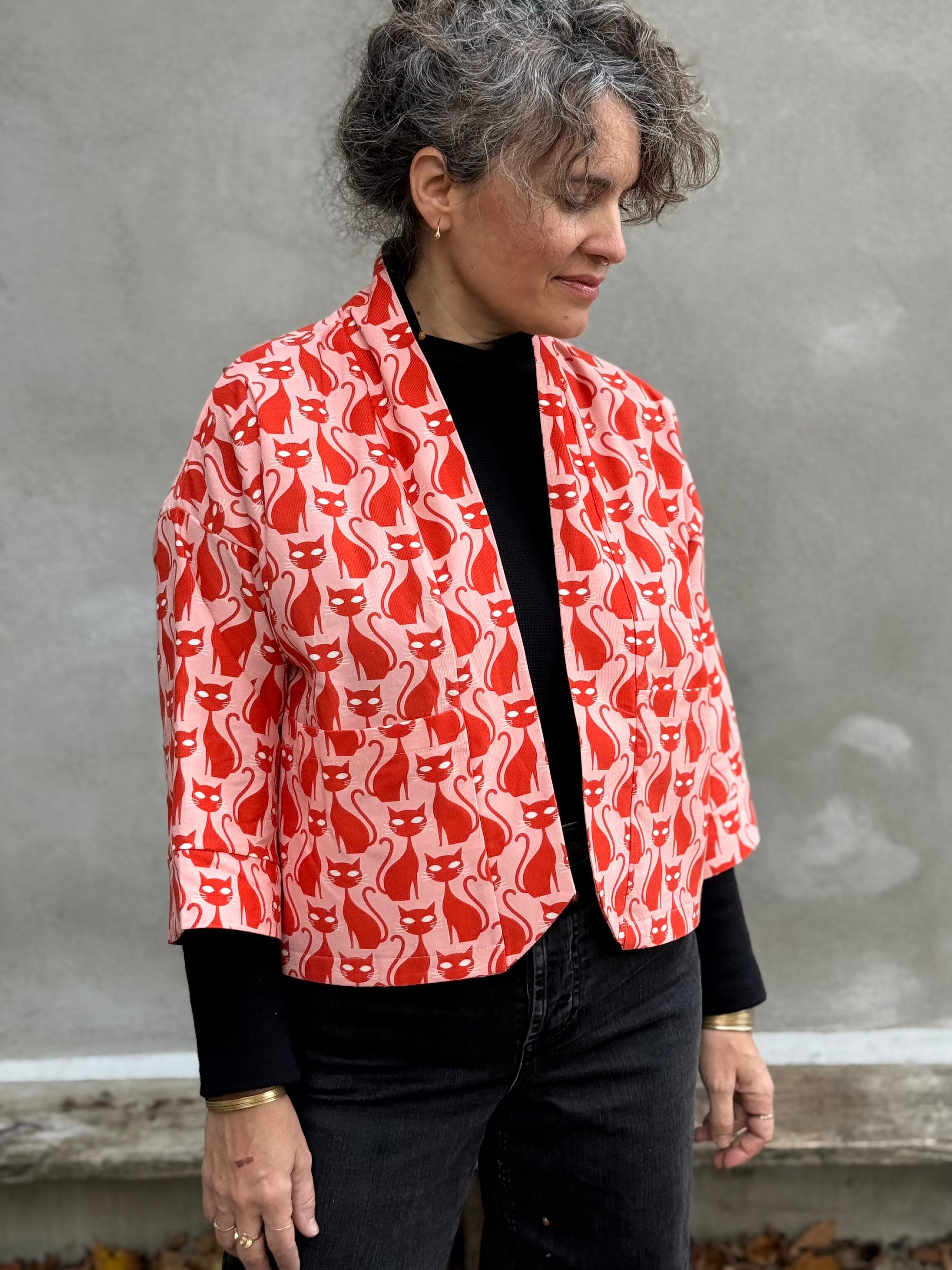 Veste Magnolia- CHATS ROSES -corduroy fin biologique