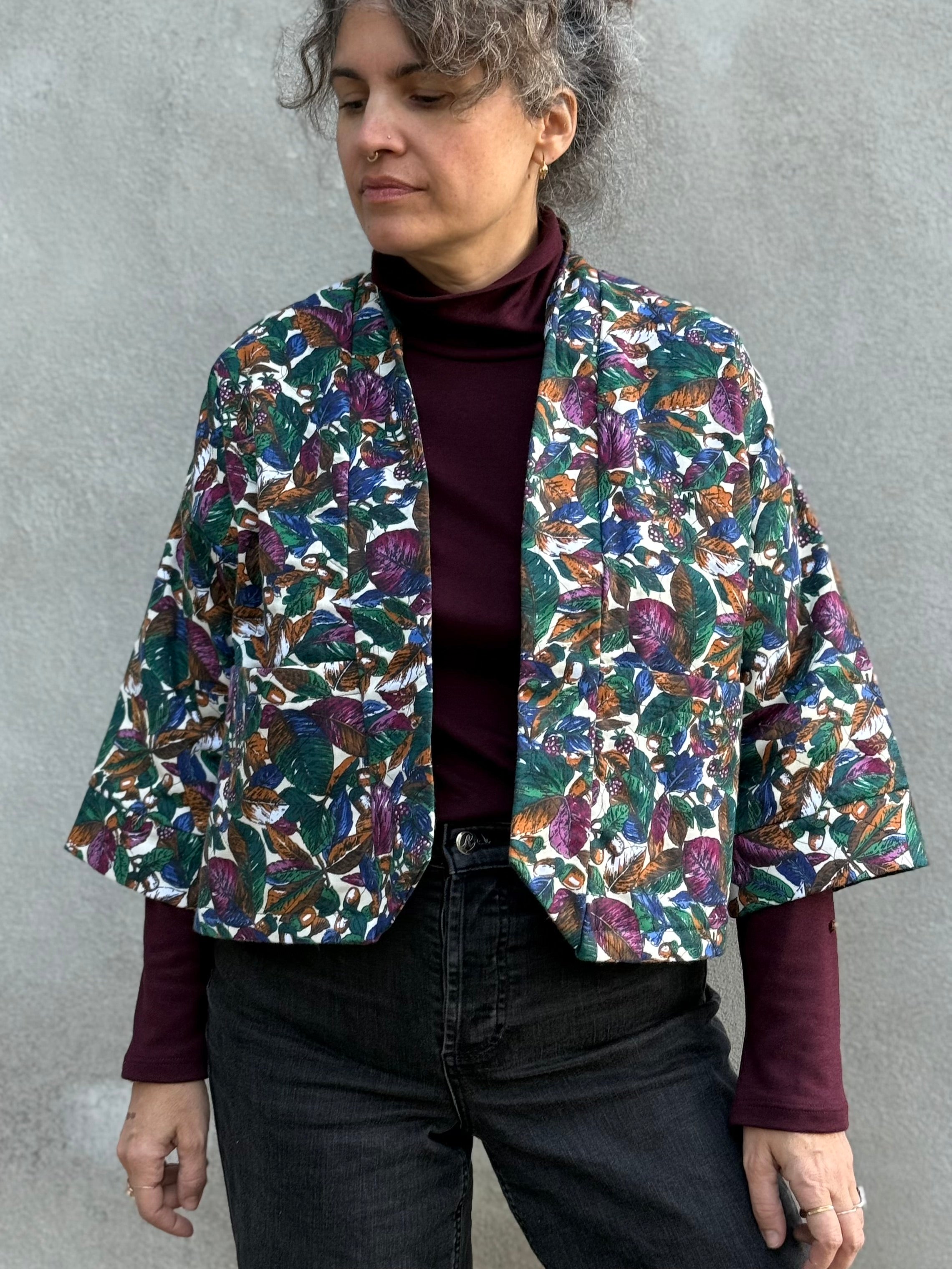 Veste Magnolia- Fleurs ivoires -matelassée