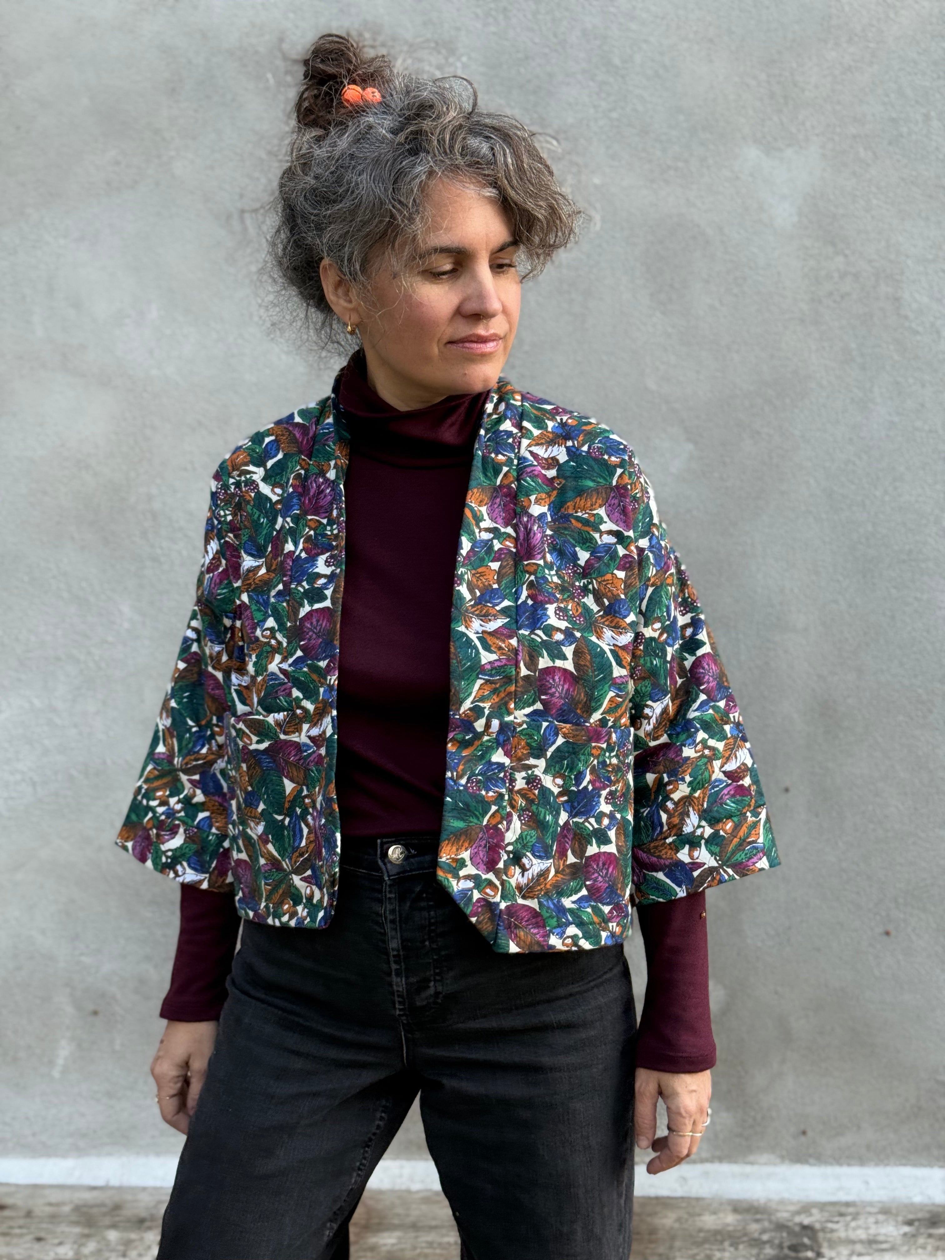 Veste Magnolia- Fleurs ivoires -matelassée