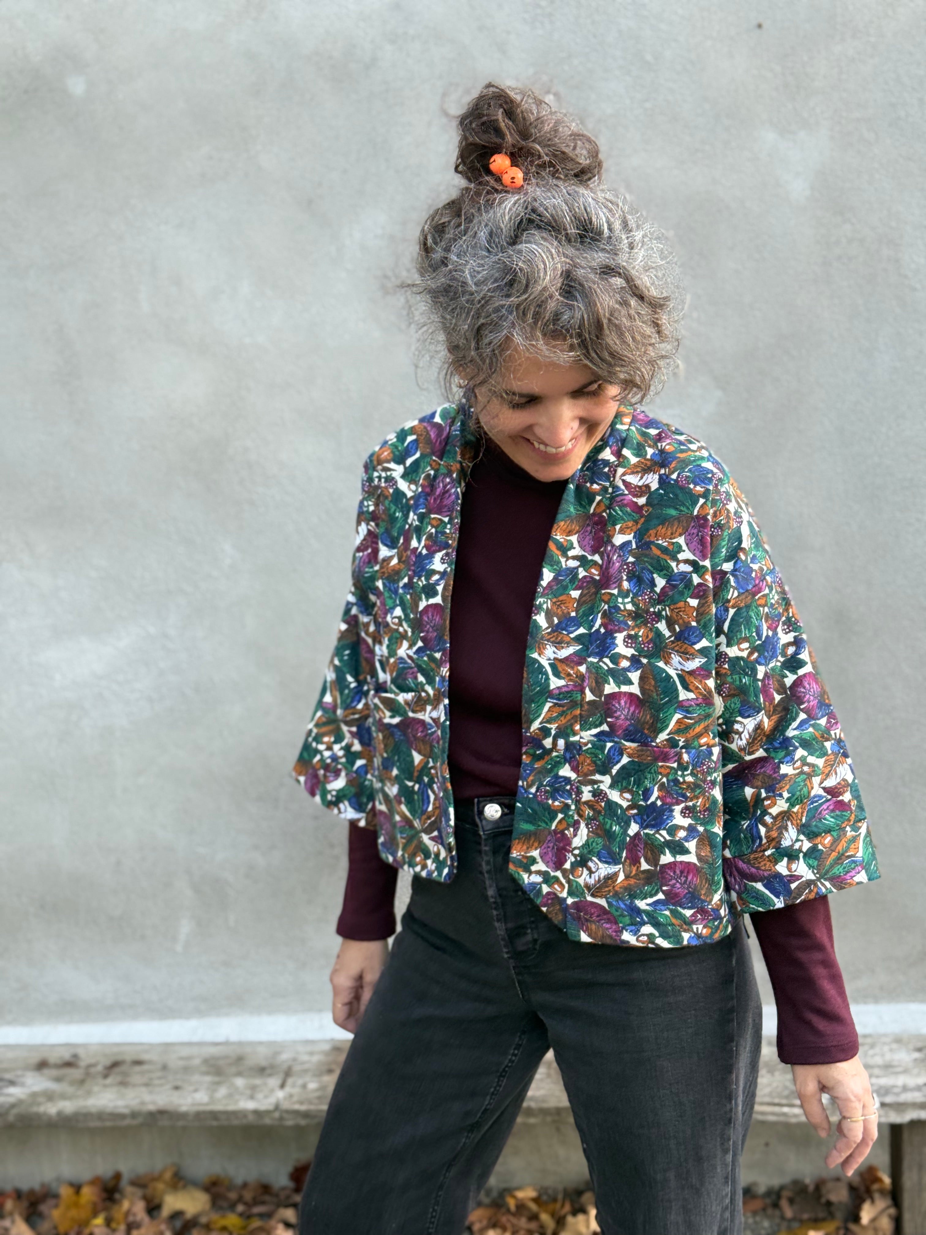 Veste Magnolia- Fleurs ivoires -matelassée