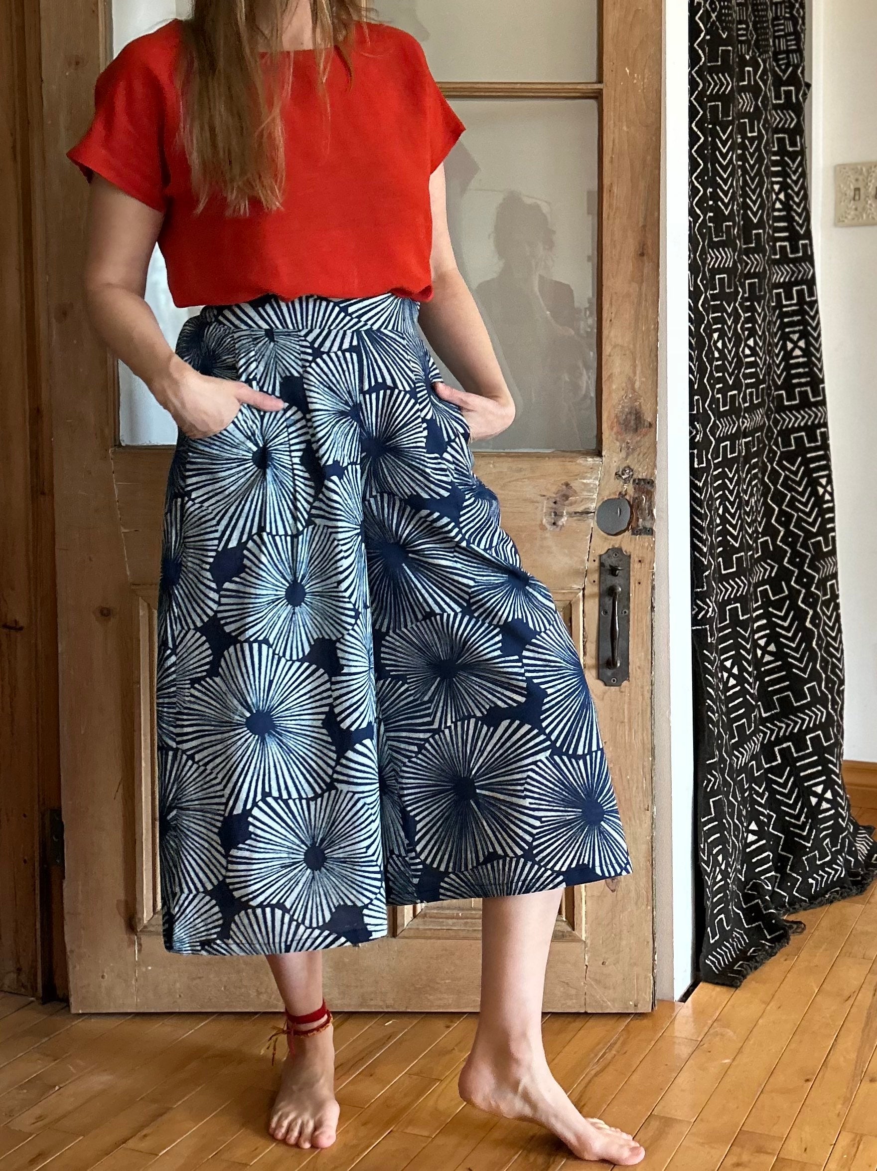 Pantalon Bégonia Fleurs indigo Coton