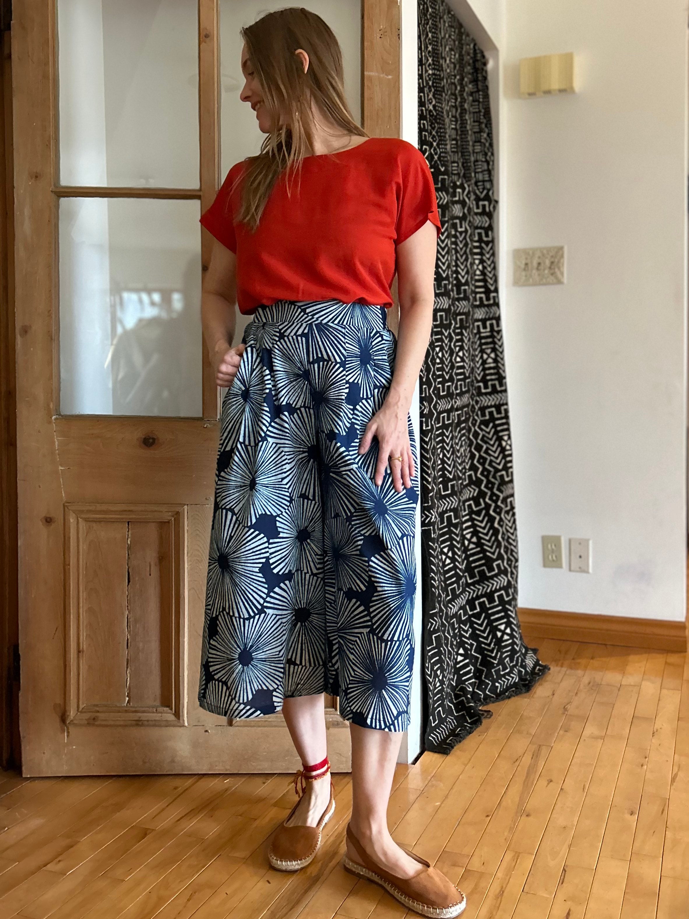 Pantalon Bégonia Fleurs indigo Coton