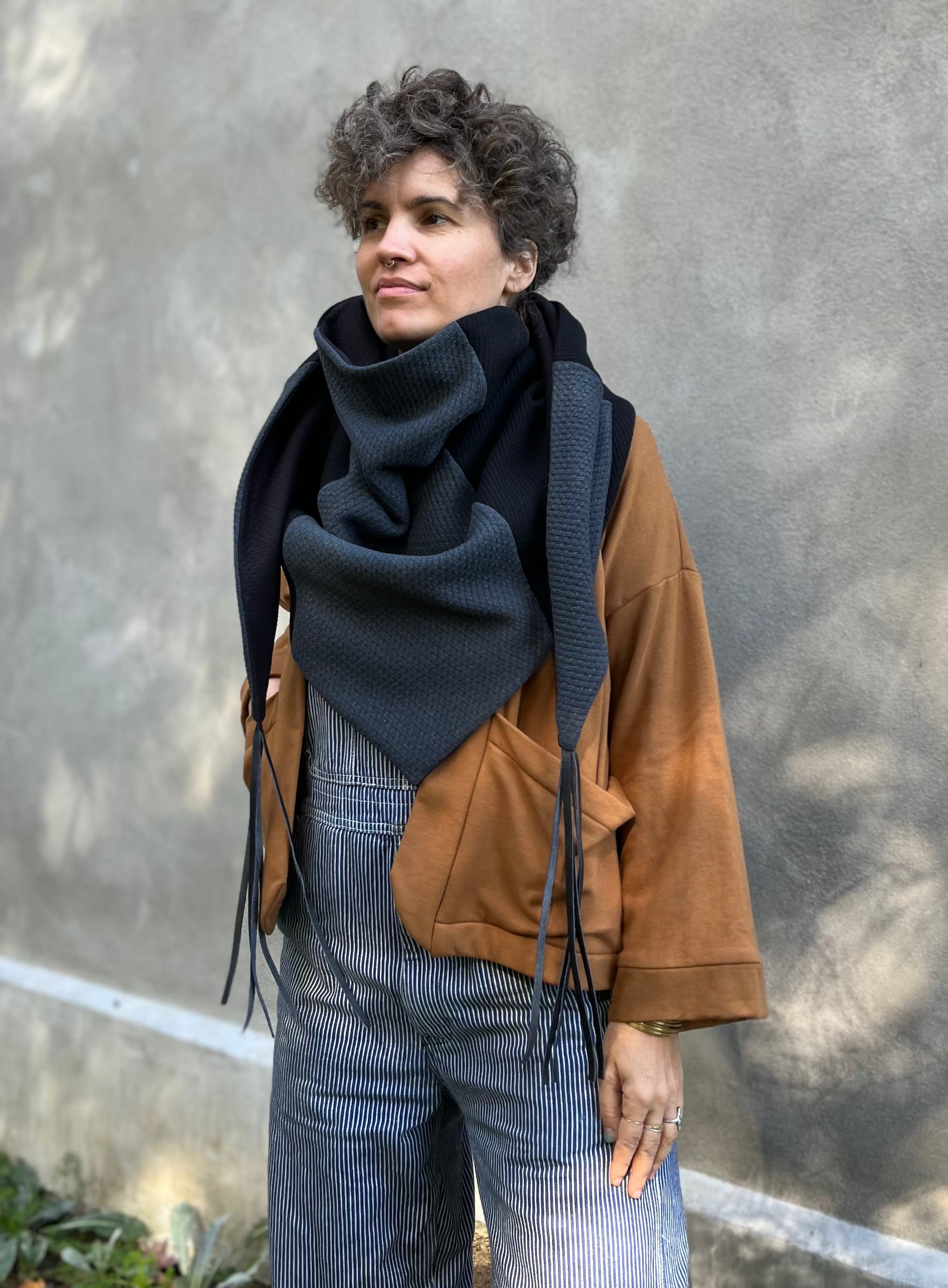 Foulard Indiana bleu basalt  Franges