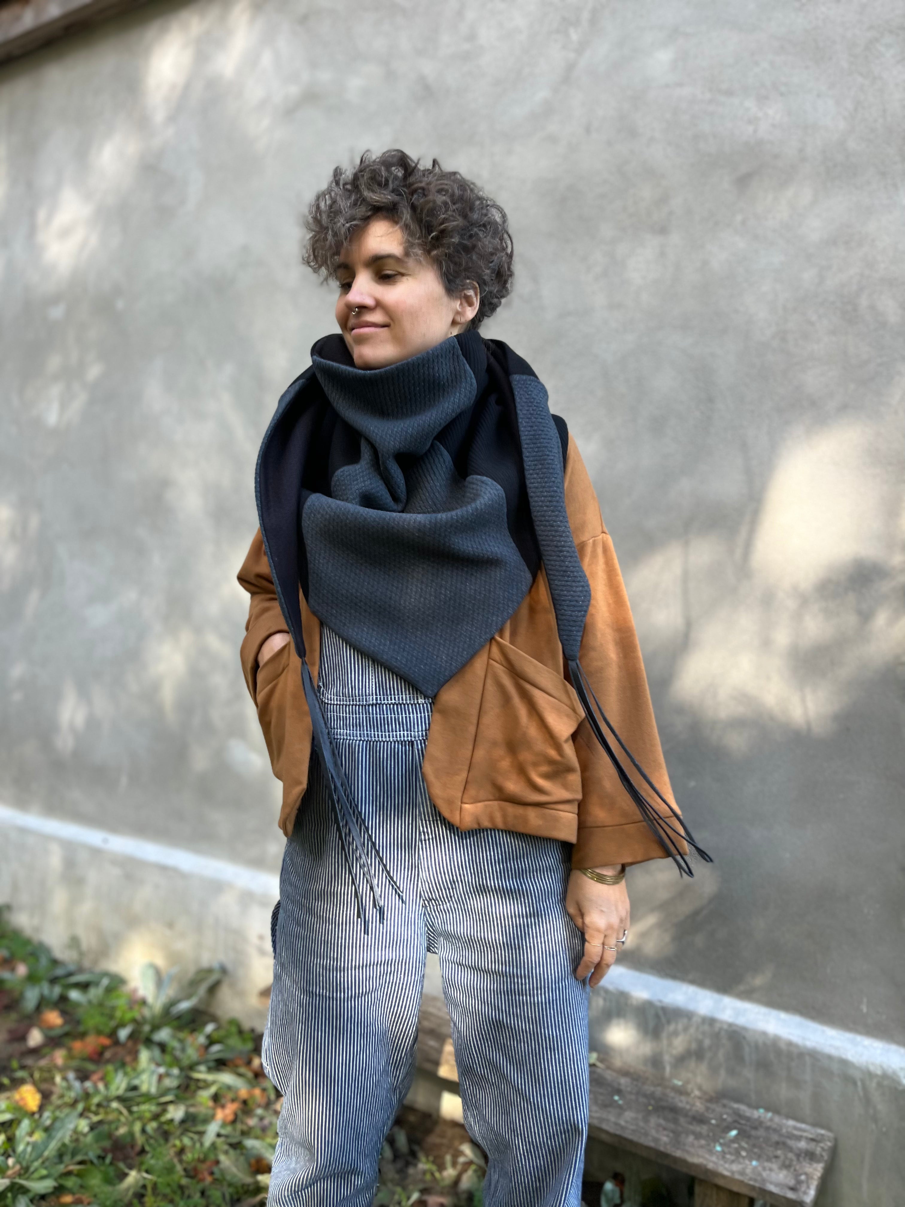 Foulard Indiana bleu basalt Franges