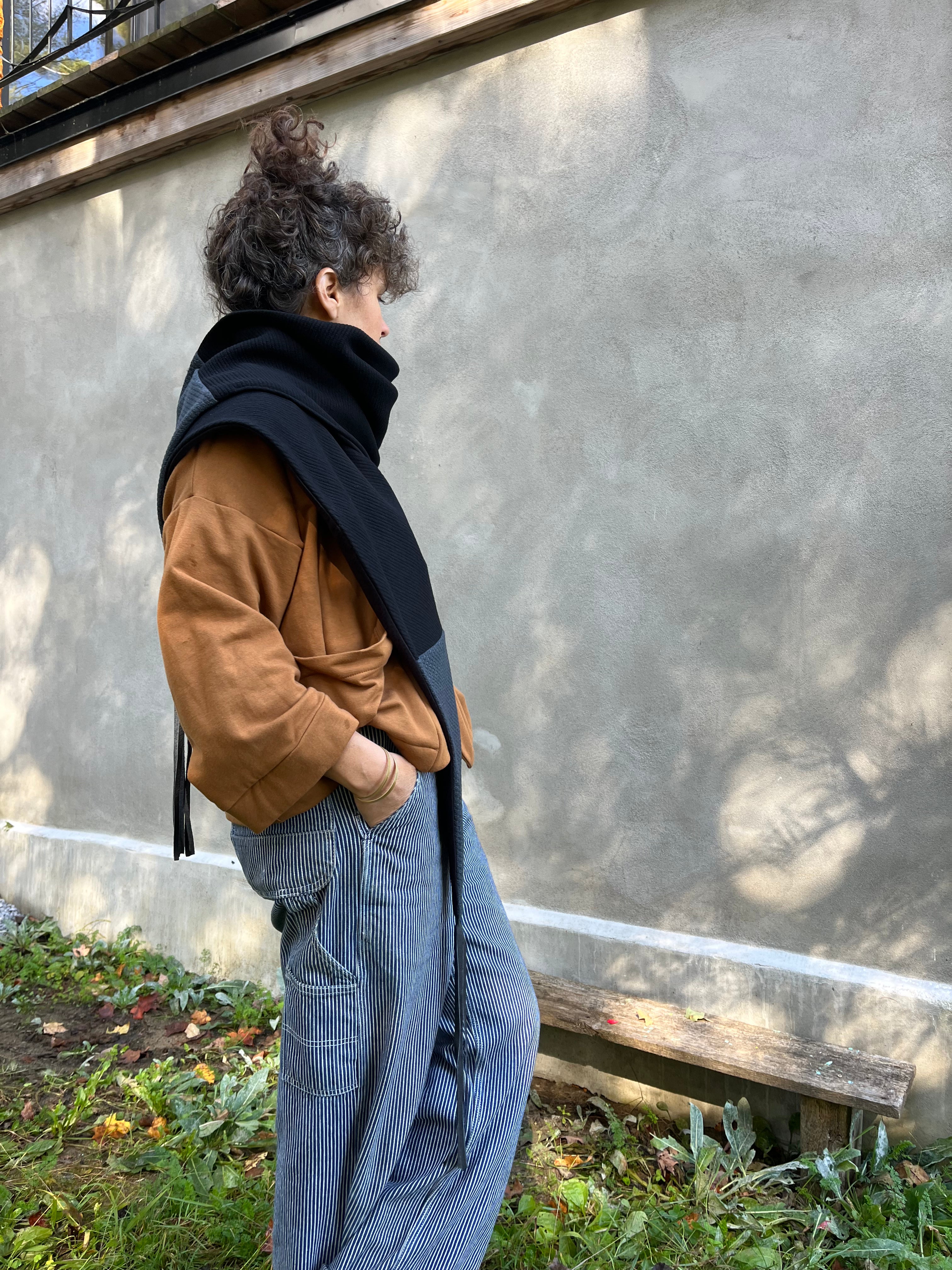 Foulard Indiana bleu basalt Franges