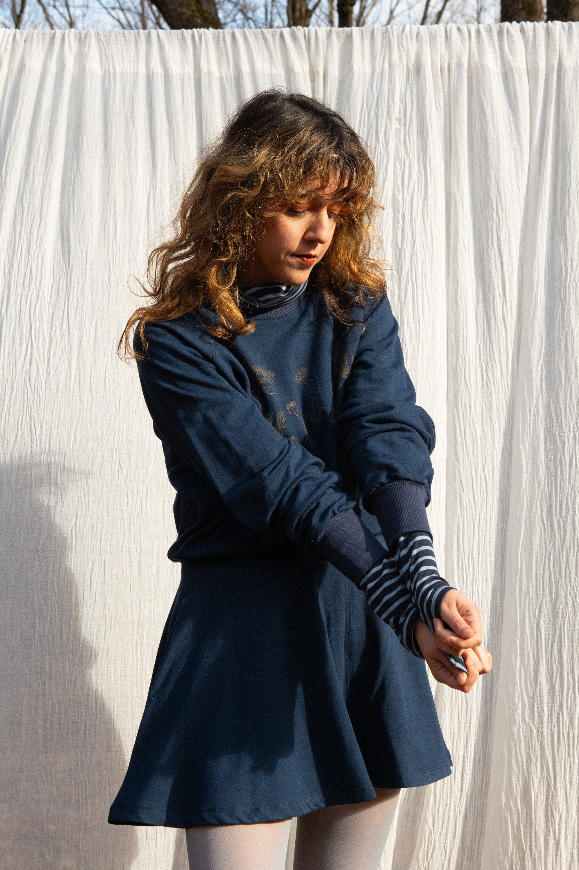 Col roulé raglan ORIS - Rayures bleues Oeko-tex