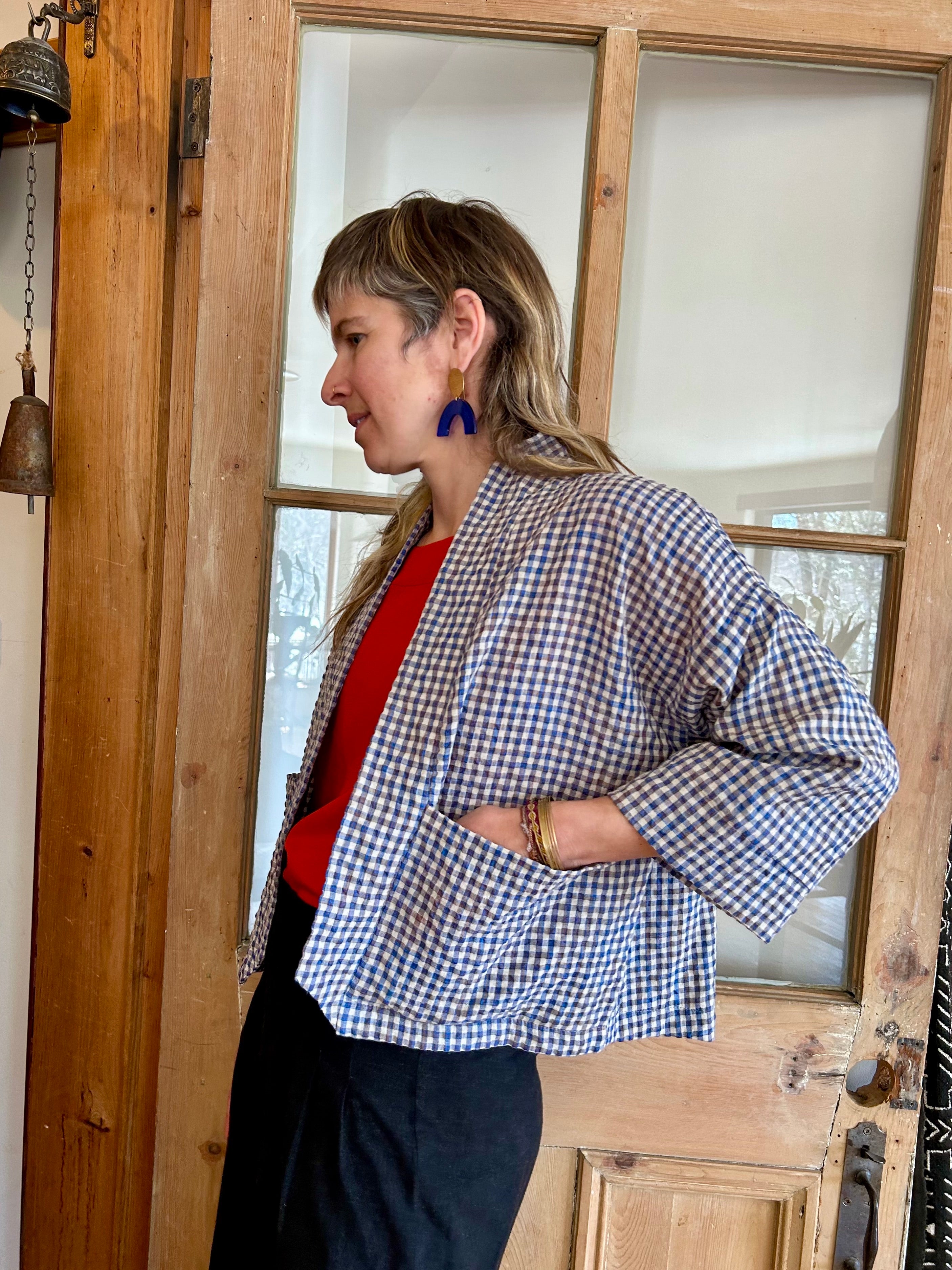 Veste kimono Magnolia- Vichy ciel