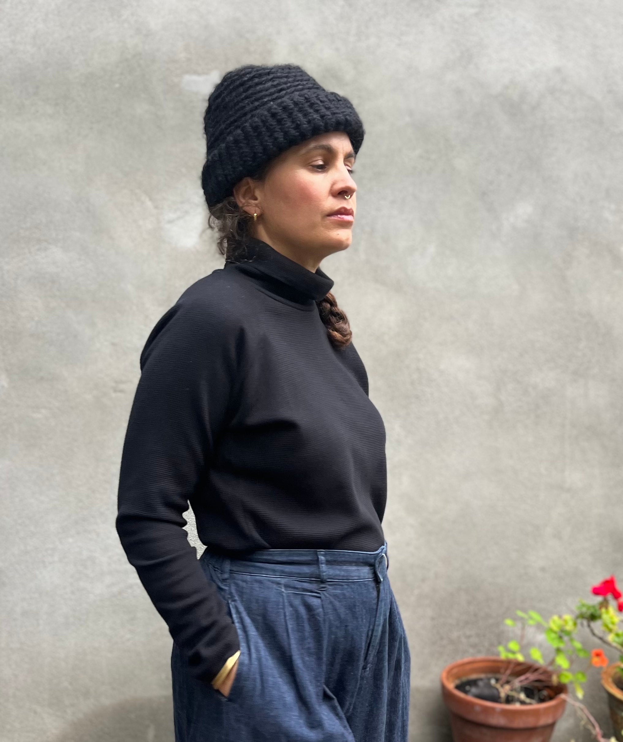 Col roulé raglan ORIS - Noir 100 % Coton certifié Oeko-tex