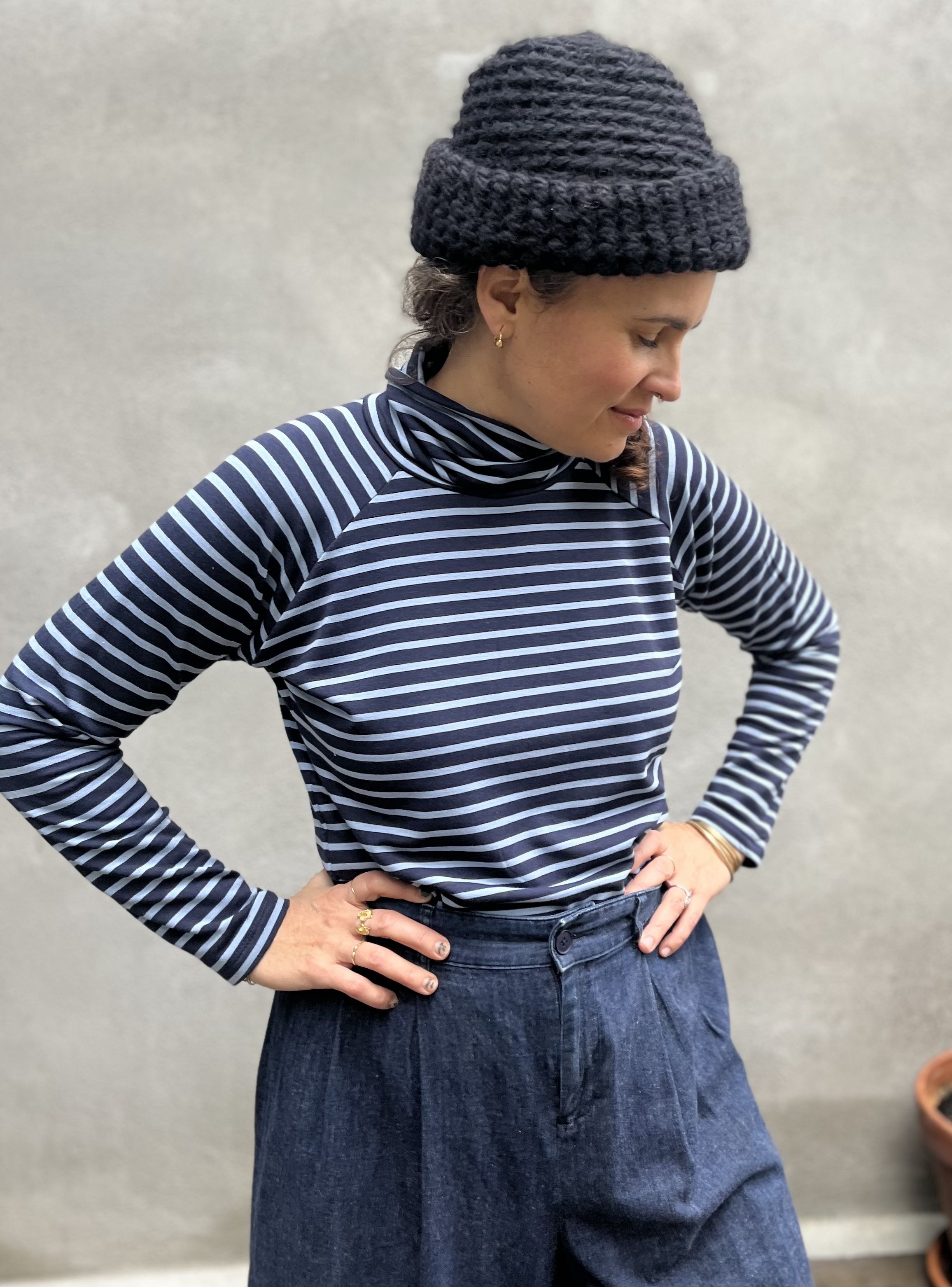 Col roulé raglan ORIS - Rayures bleues Oeko-tex