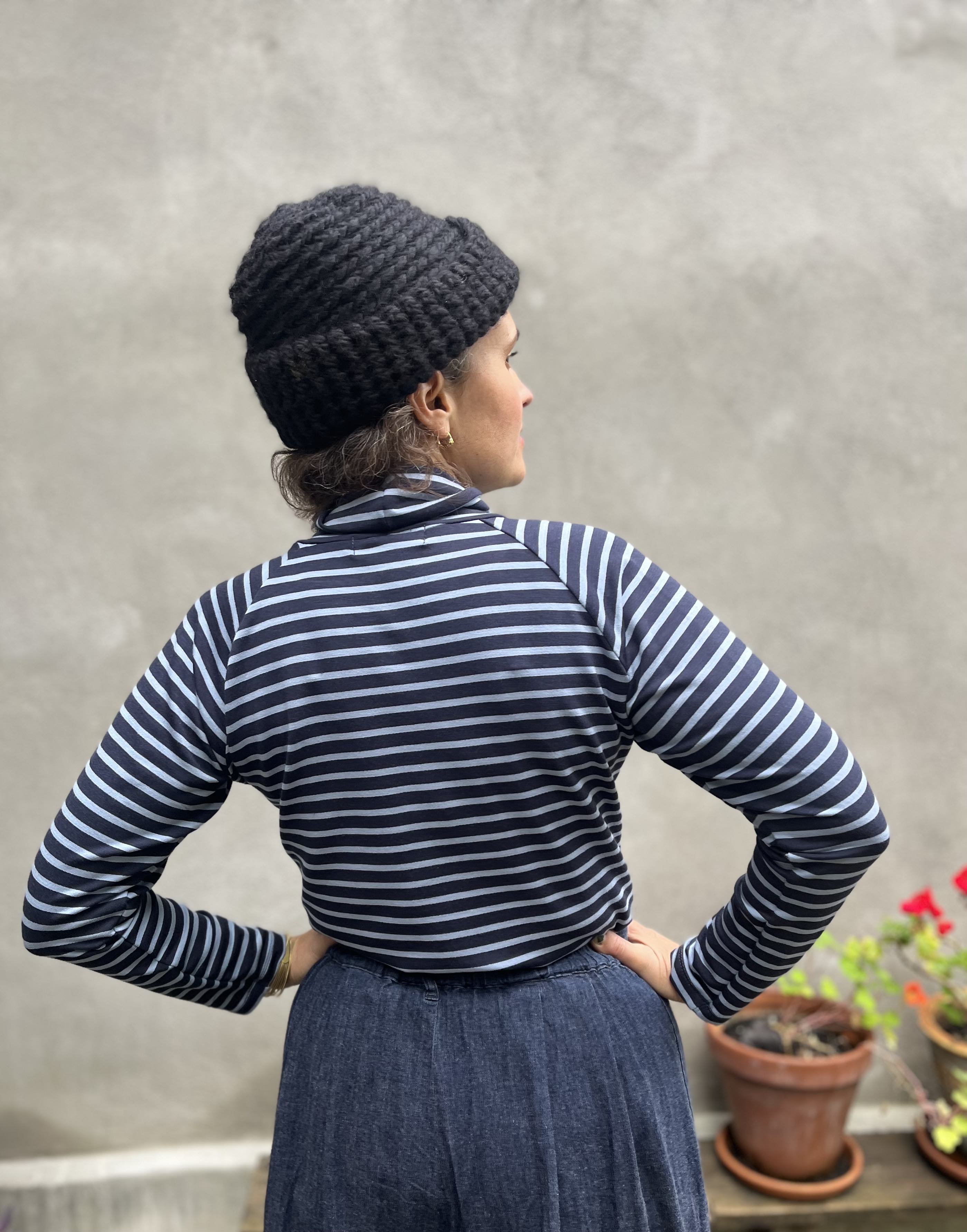 Col roulé raglan ORIS - Rayures bleues Oeko-tex