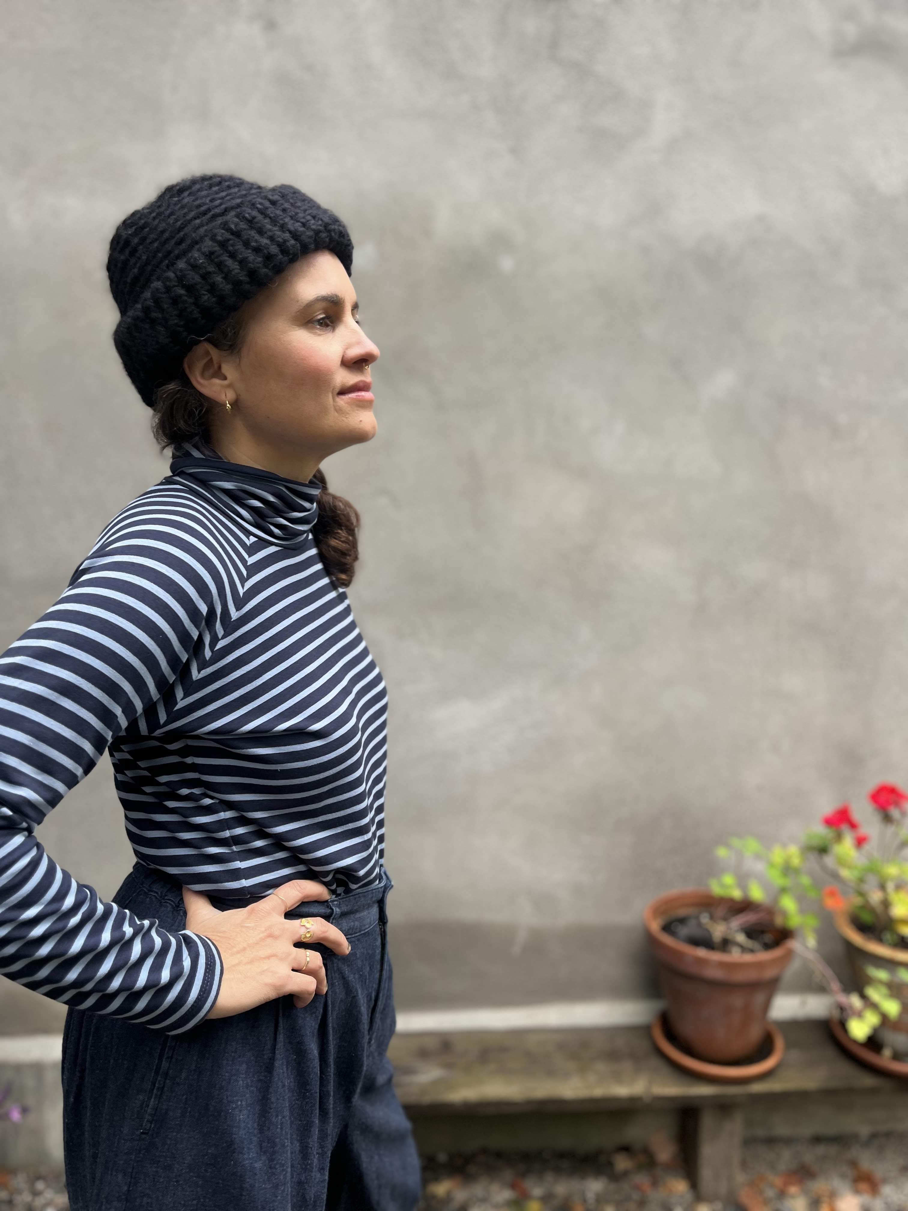 Col roulé raglan ORIS - Rayures bleues Oeko-tex