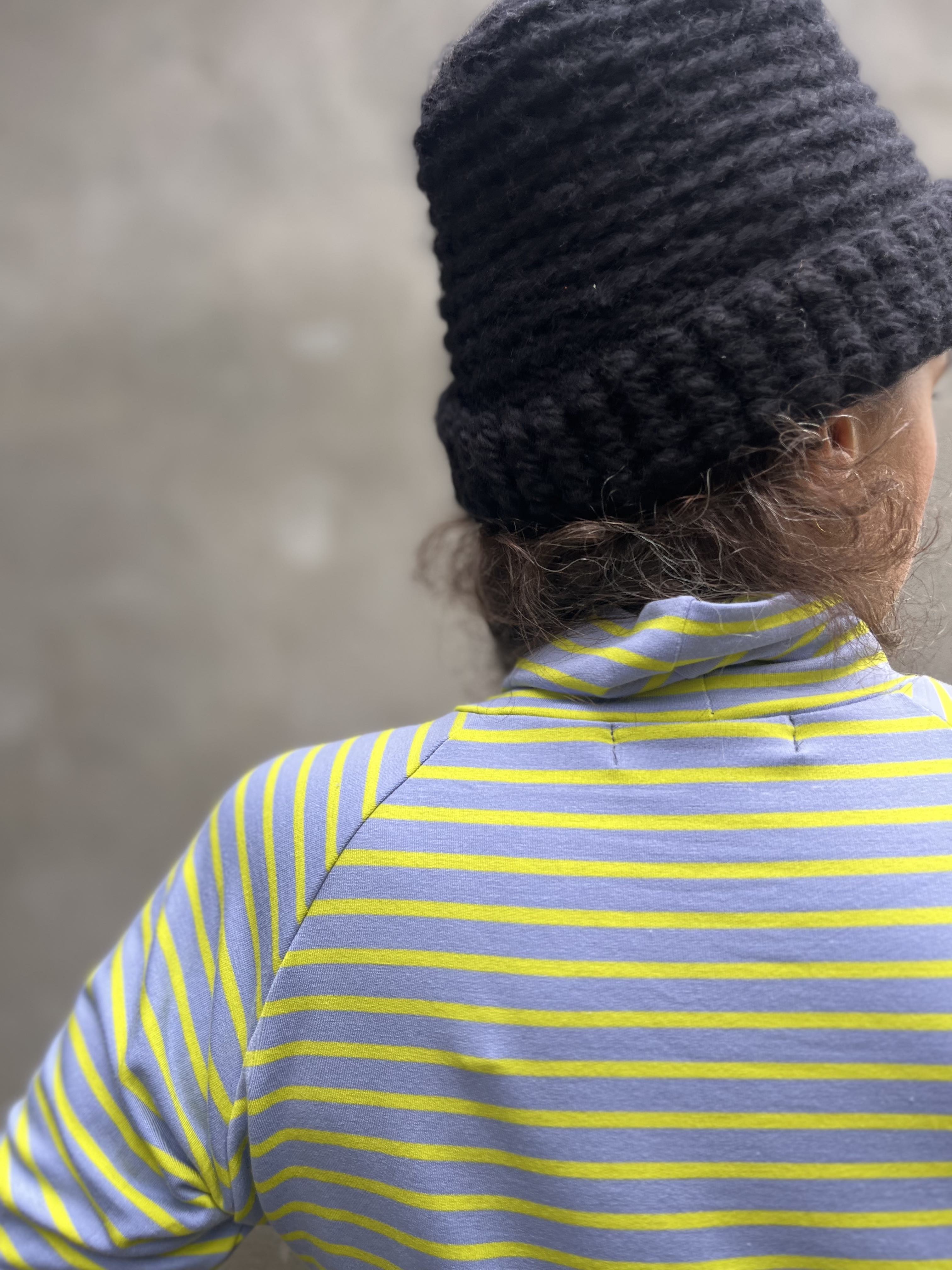 Col roulé raglan ORIS - Rayures lilas & néon Oeko-tex