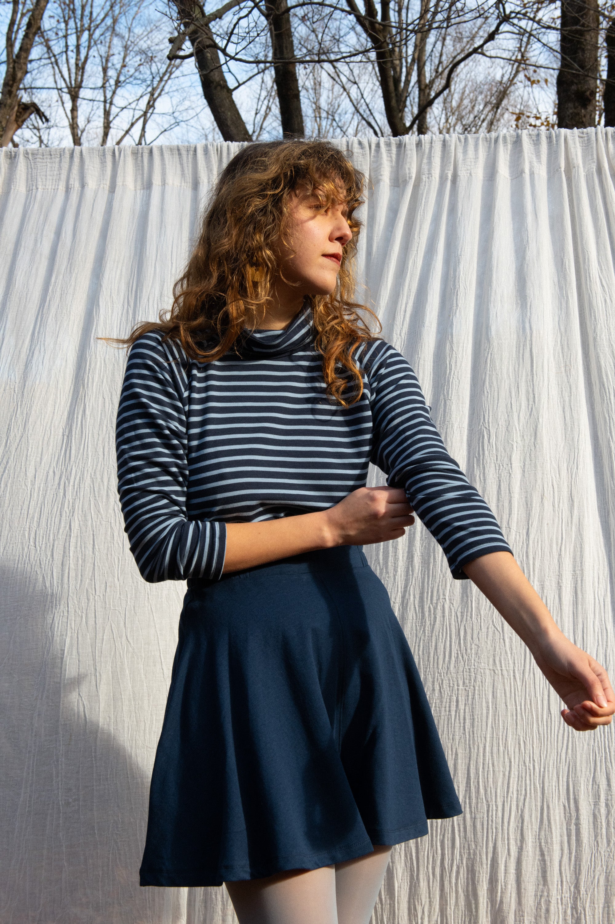 Col roulé raglan ORIS - Rayures bleues Oeko-tex