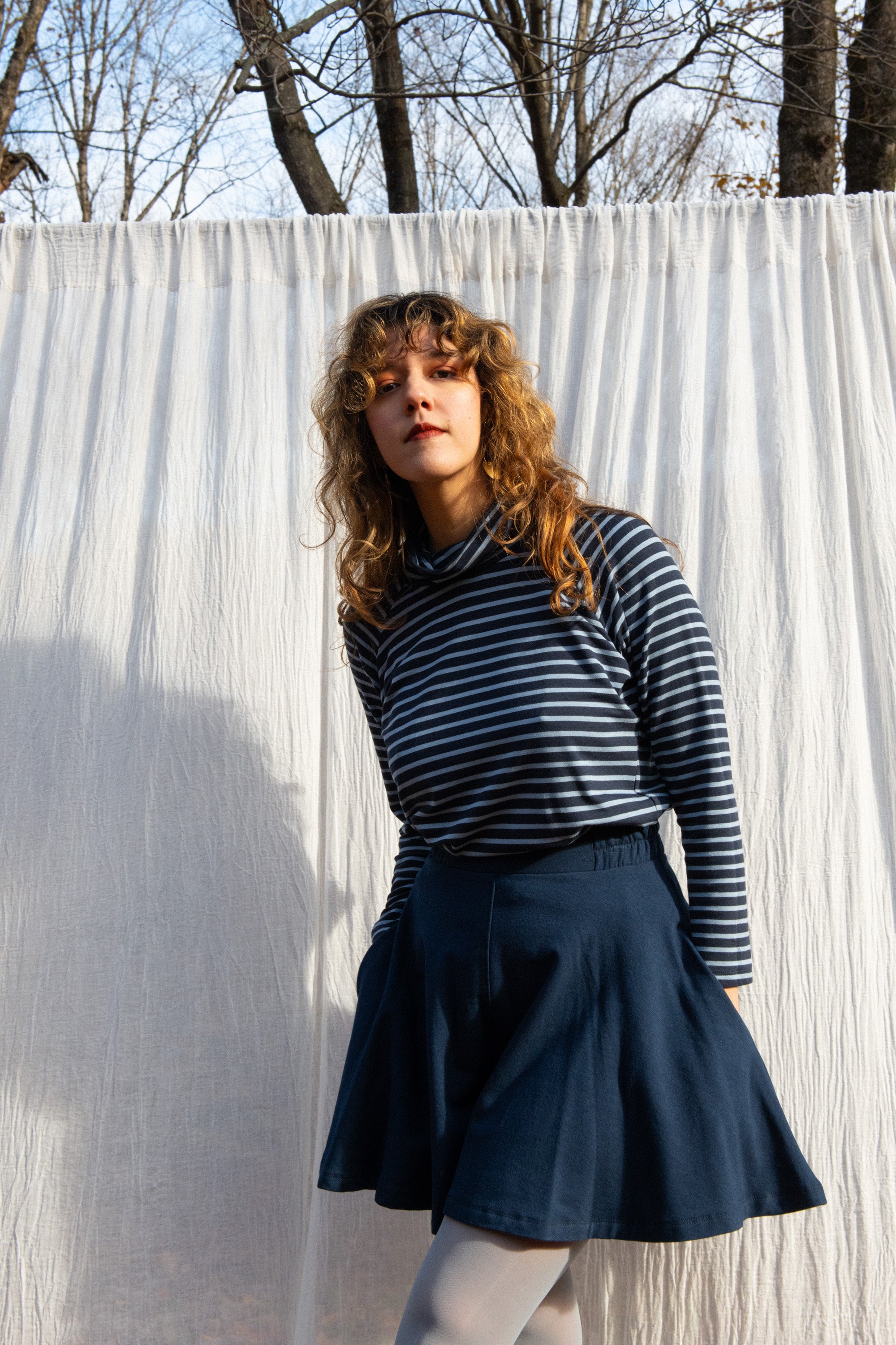 Col roulé raglan ORIS - Rayures bleues Oeko-tex