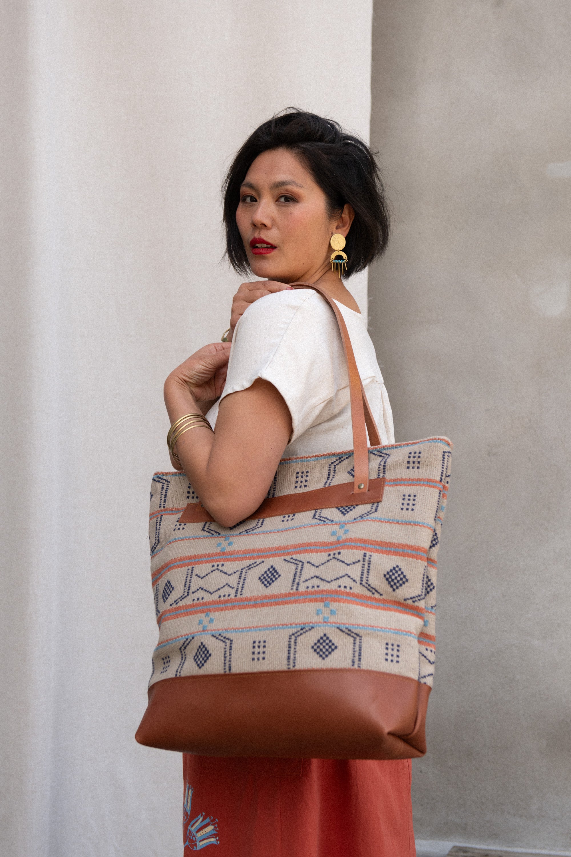 Grand tote bag Pike River - Mélange cuir recyclé et tannage végétal