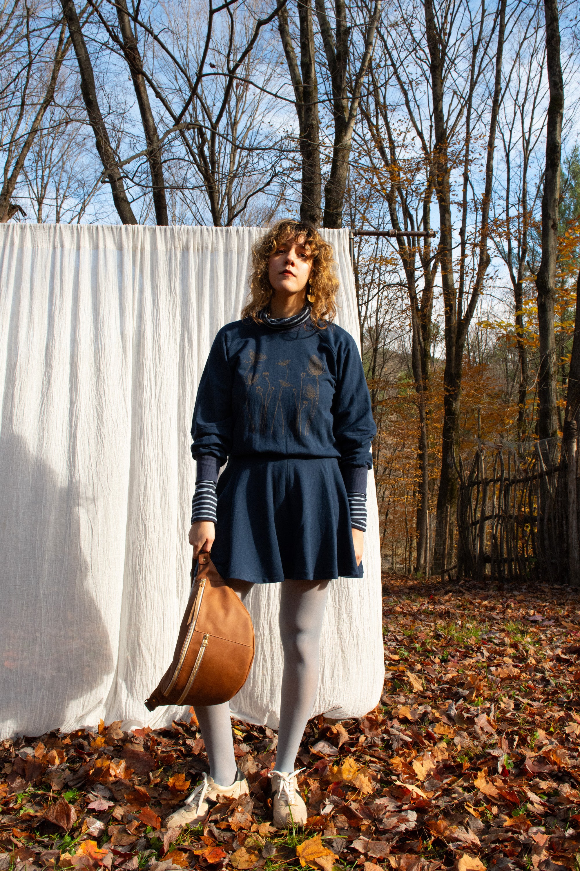 Crewneck MARILOU fleurs d'automne Marine-bambou et coton OEKOTEX