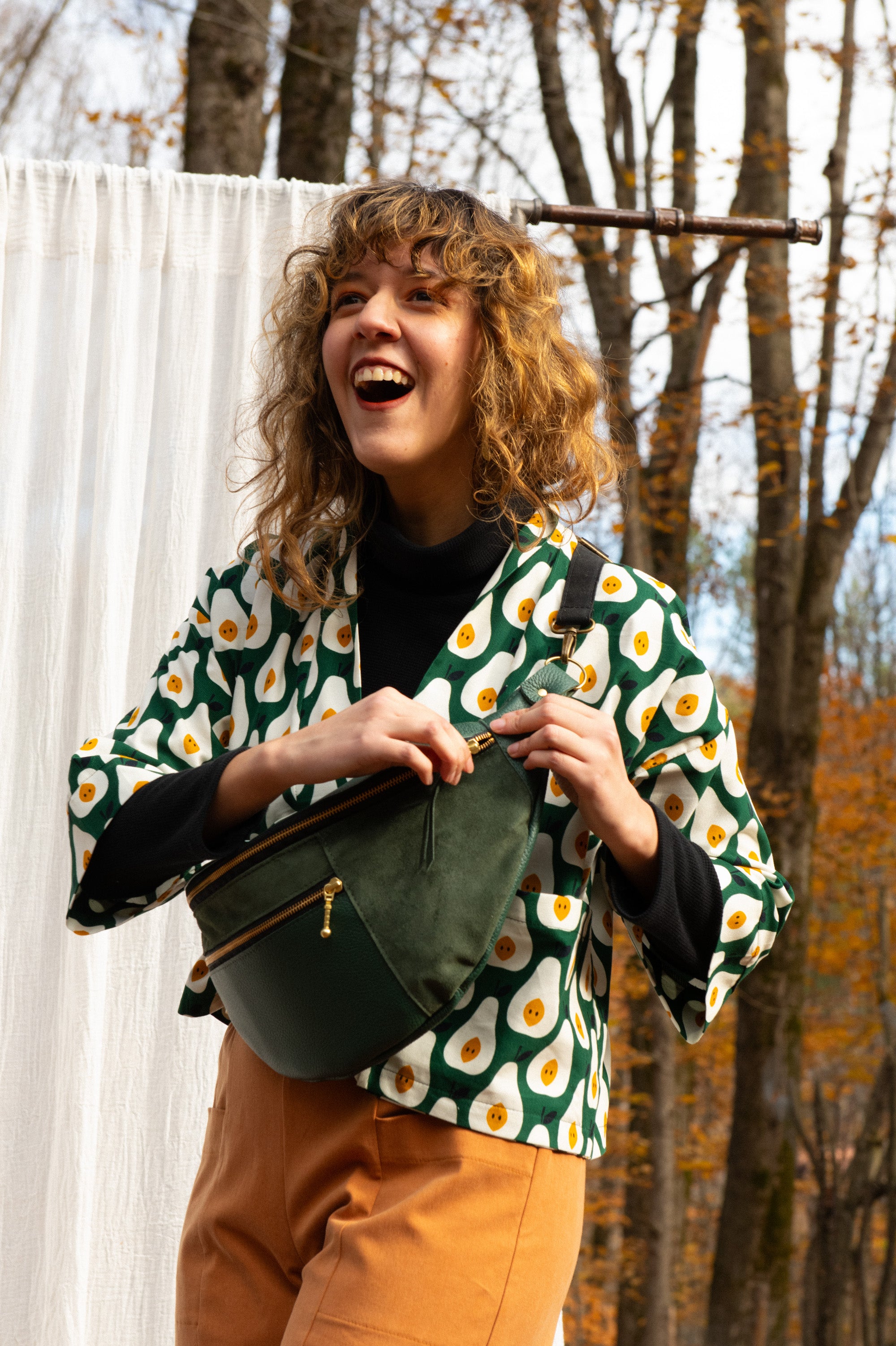 Sac Pinacle banane / bandoulière cuir et suède Evergreen