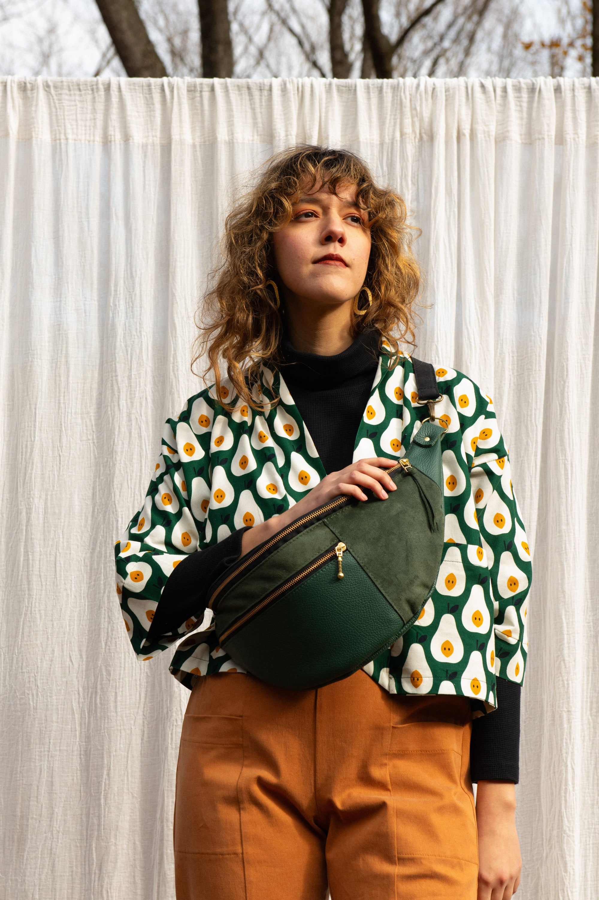 Sac Pinacle banane / bandoulière cuir et suède Evergreen