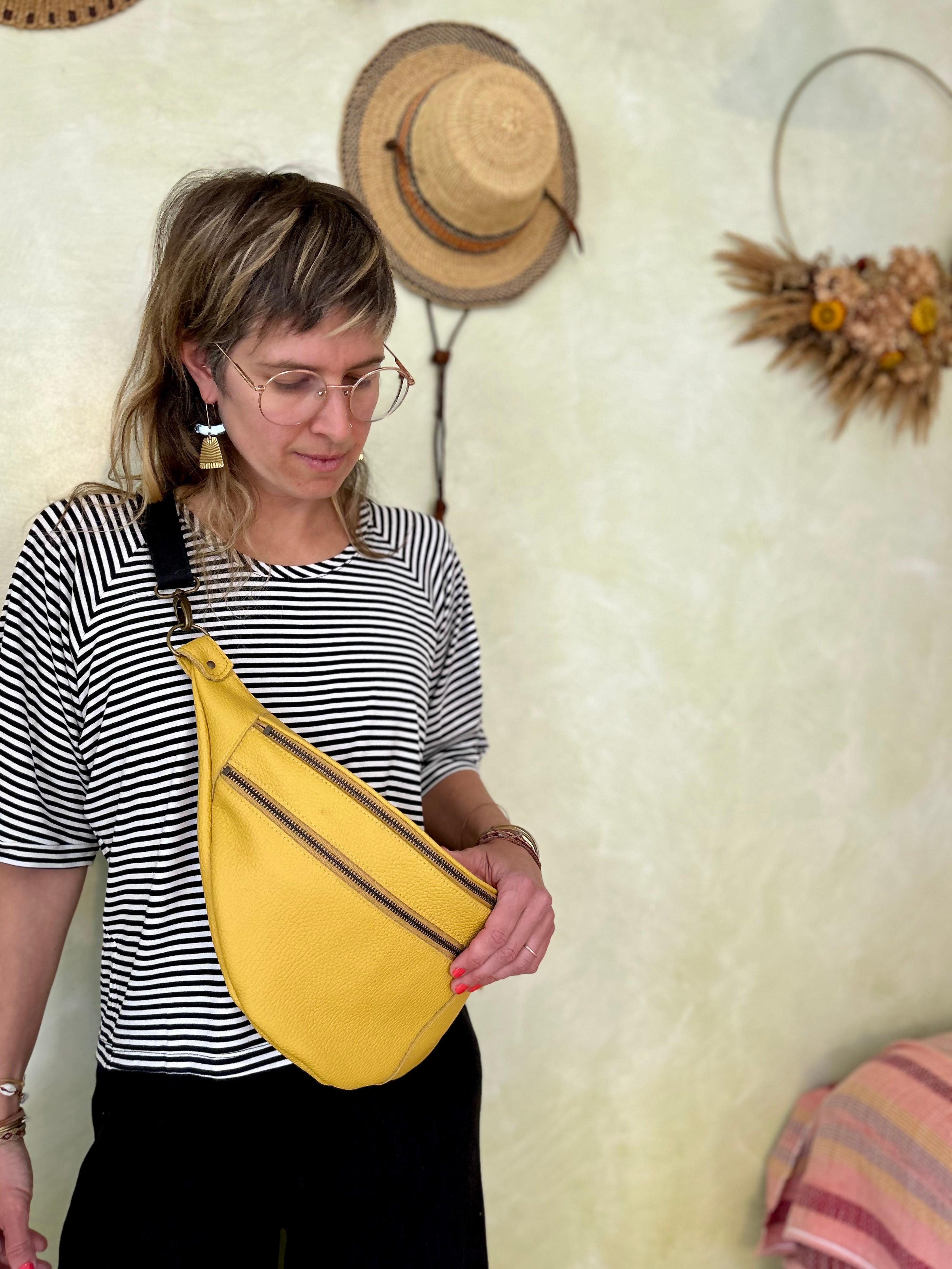 Sac Pinacle banane / bandoulière cuir Moutarde