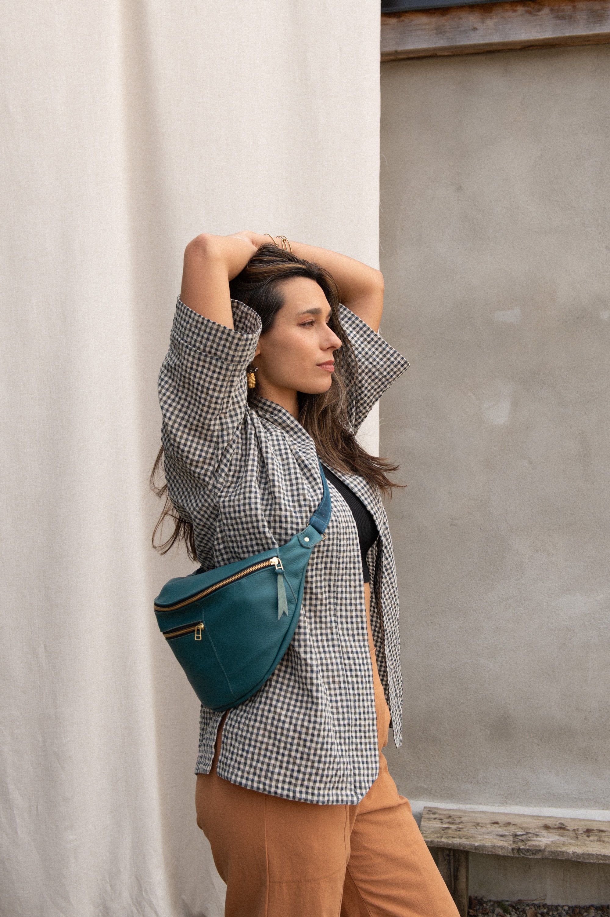 Sac Pinacle banane / bandoulière cuir Sarcelle