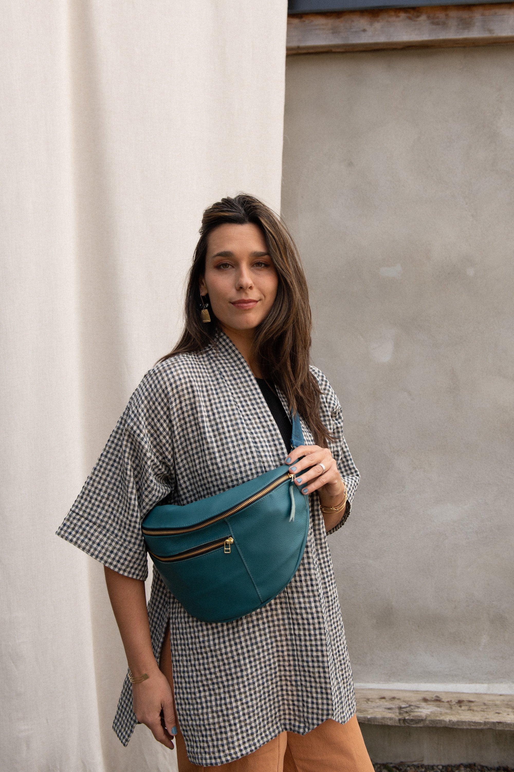 Sac Pinacle banane / bandoulière cuir Sarcelle