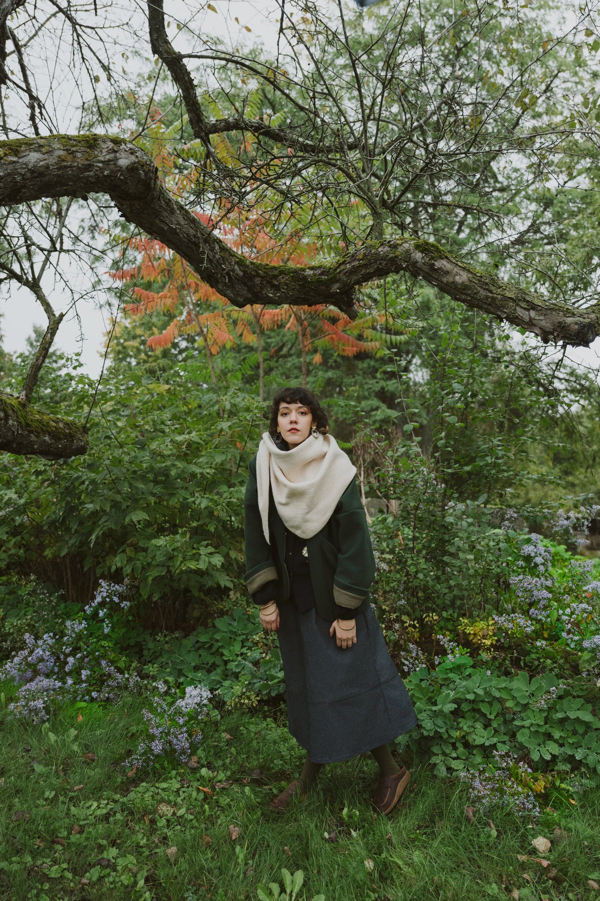 Foulard triangle laine ivoire