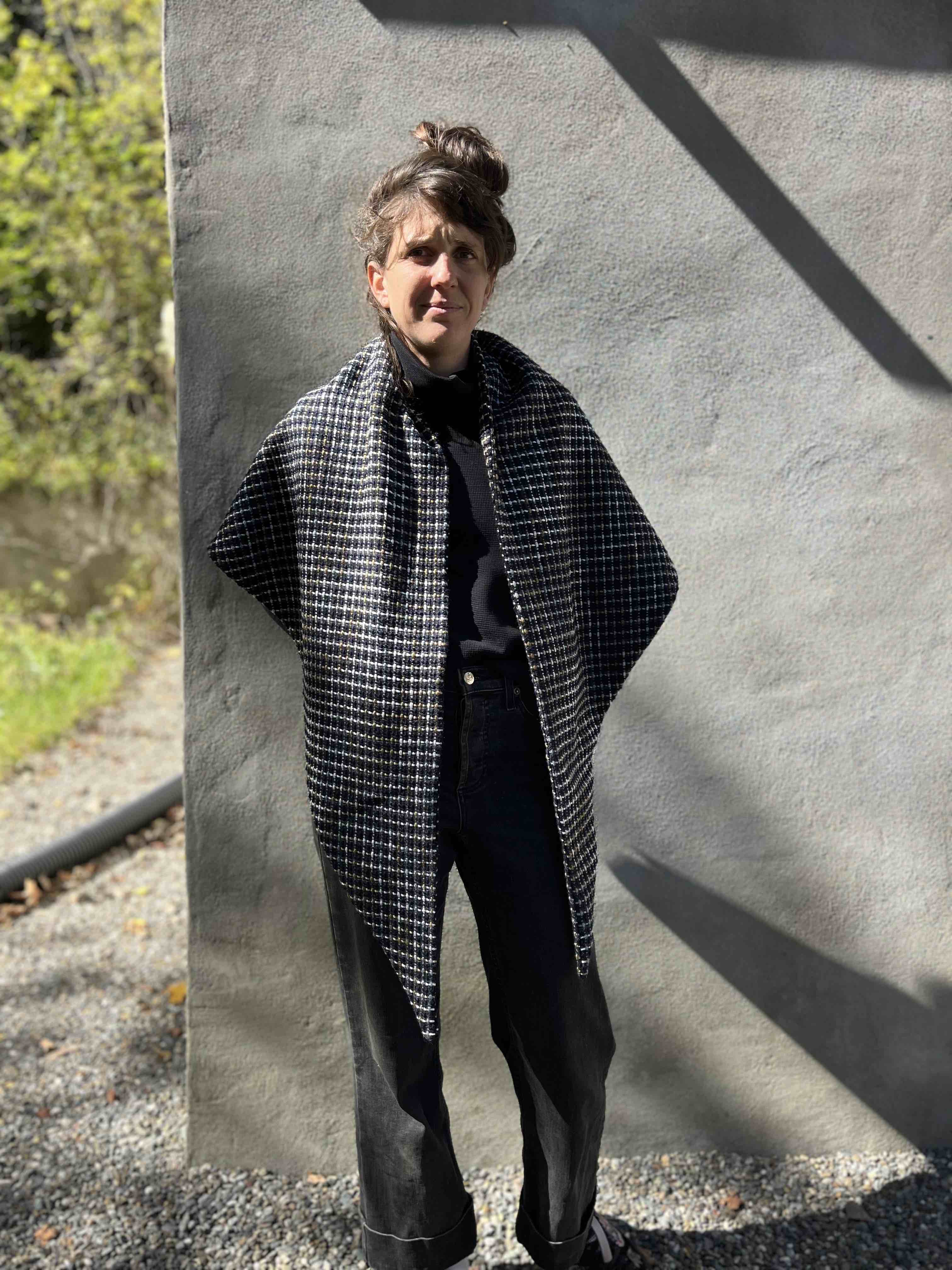 Foulard triangle tricot bleu