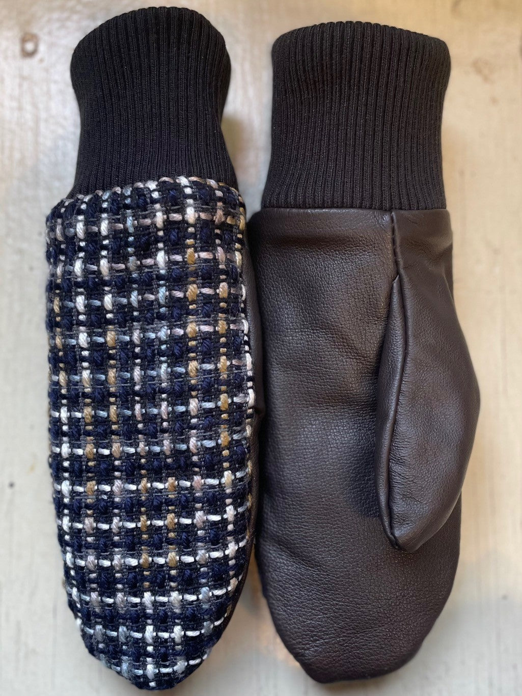 Mitaine Tricot Tricot Bleu cuir recyclé - KAZAK -