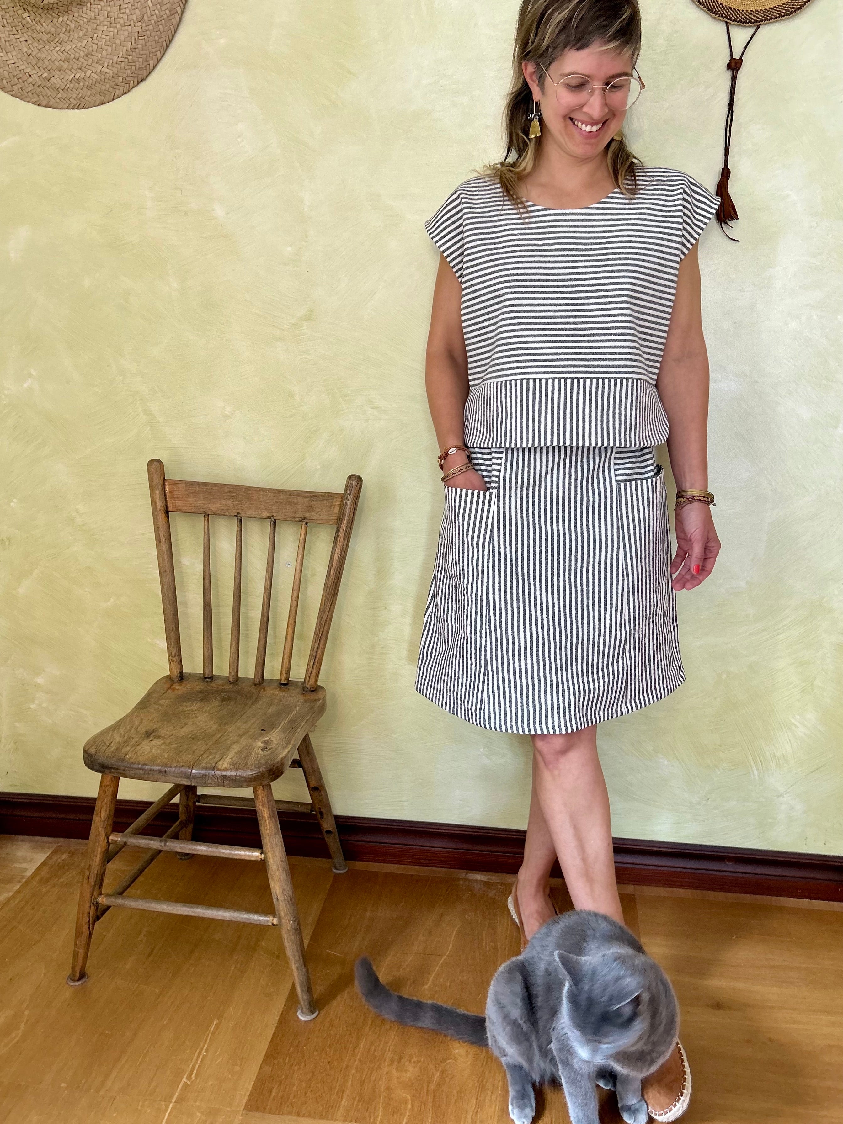 Jupe Vicenze - Rayures noires Coton Bio -